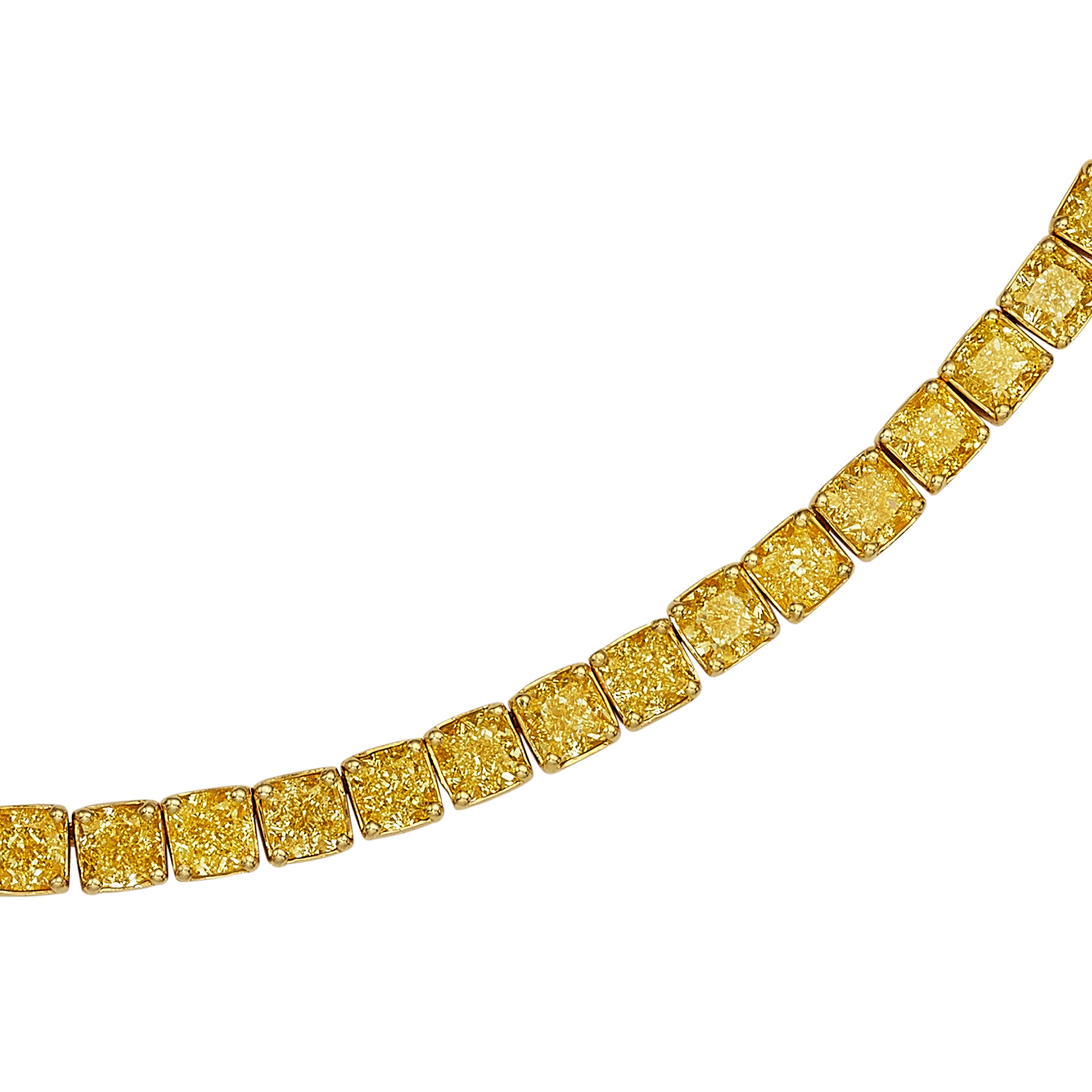 Fancy Intense Yellow Tennis Necklace, 36 CT - Necklaces - Leviev Diamonds