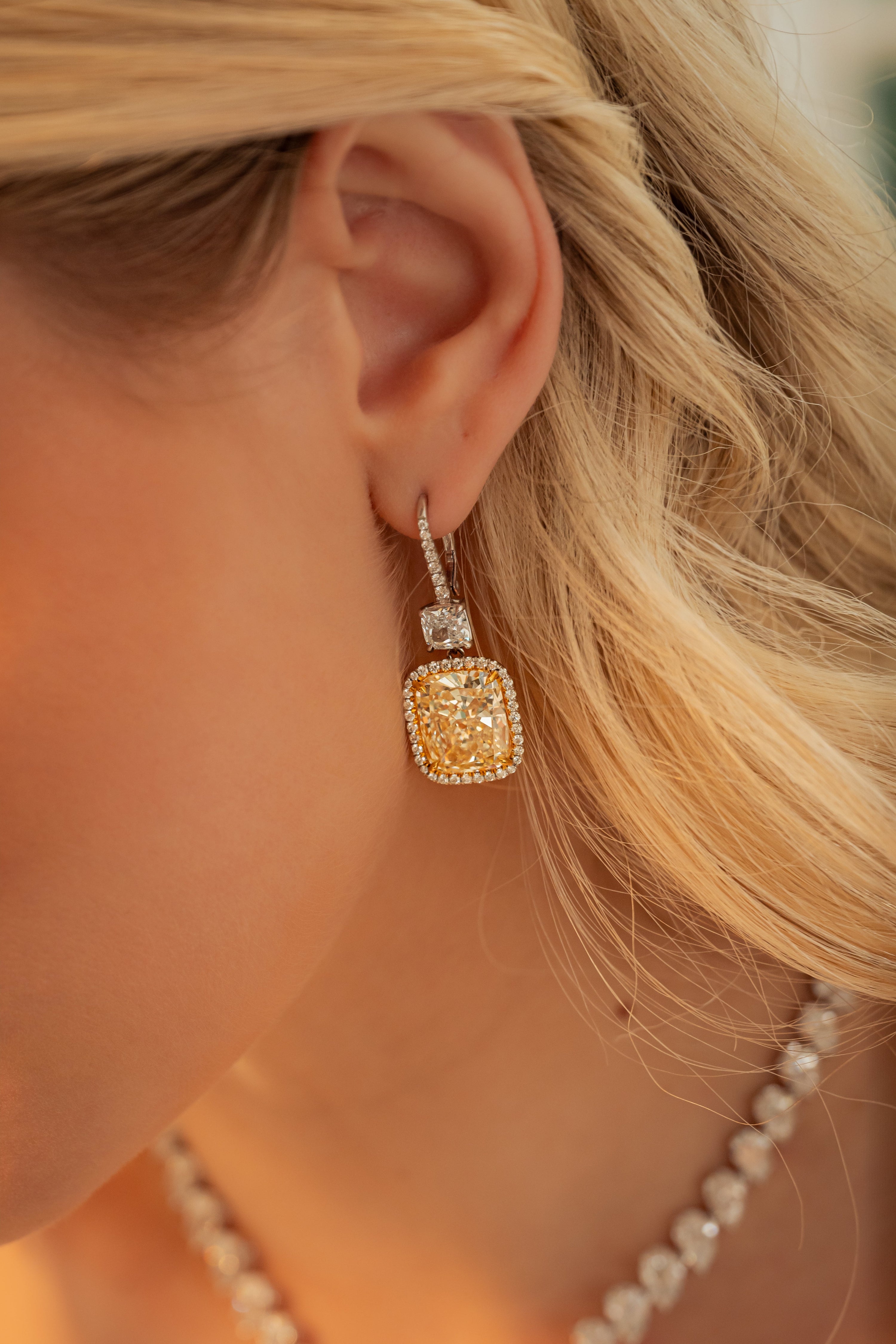 'Golden Brilliance' Light Yellow Drop Diamond Earrings, 8.5 CT Each - Earrings - Leviev