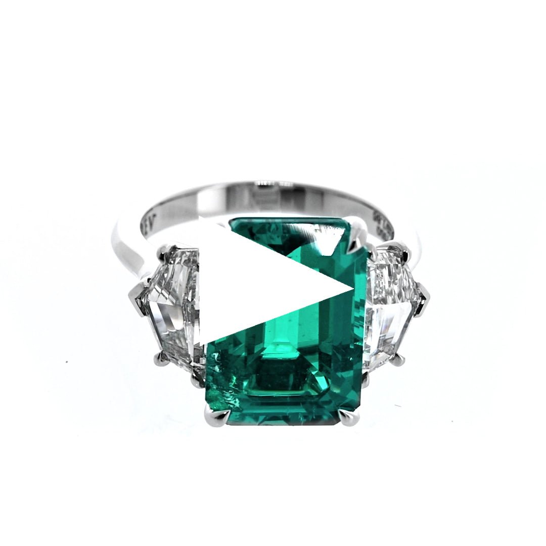 Green Zambian Emerald Cut Diamond Ring with Cadillac Shirt Cuts, 12 CT - Rings - Leviev