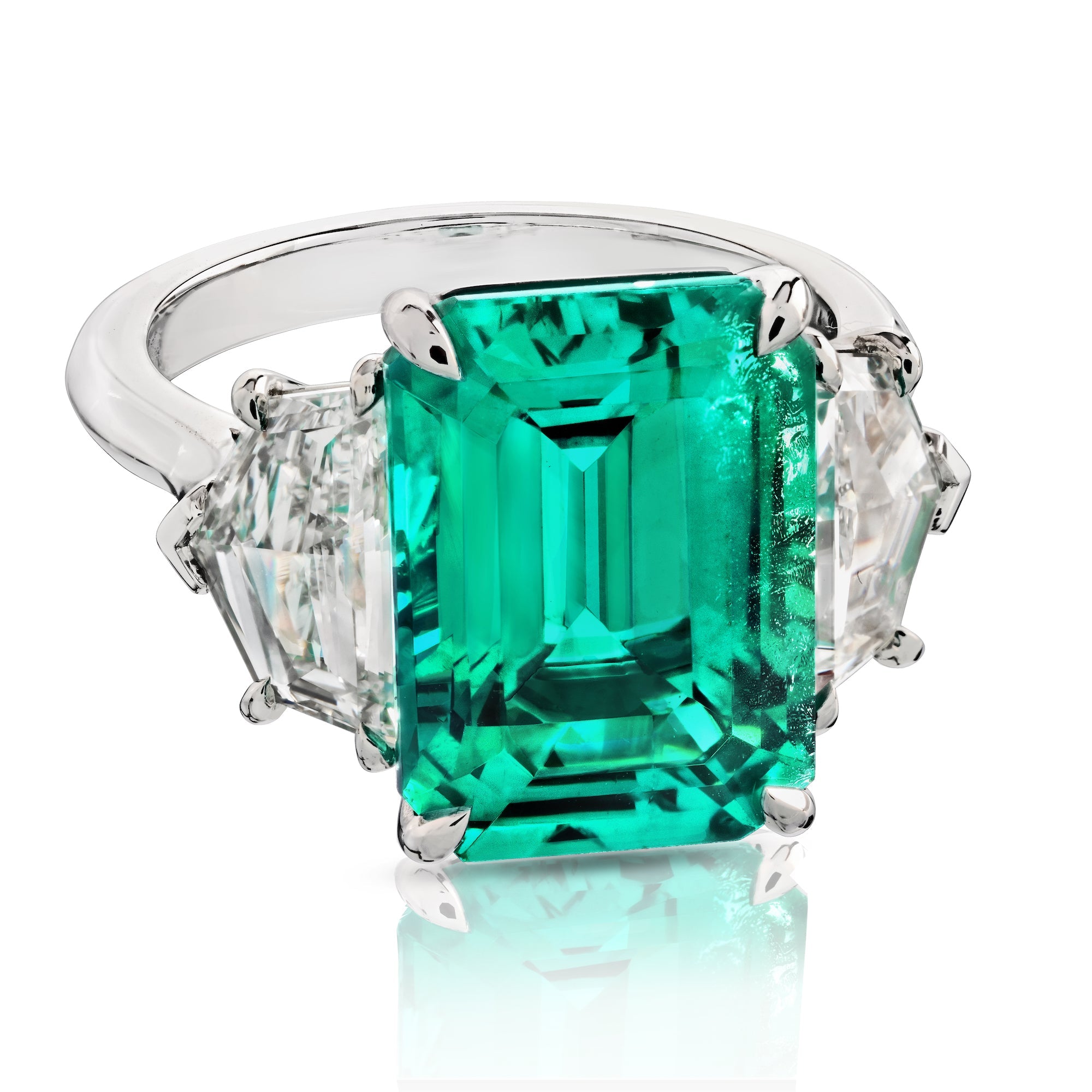 Green Zambian Emerald Cut Diamond Ring with Cadillac Shirt Cuts, 12 CT - Rings - Leviev