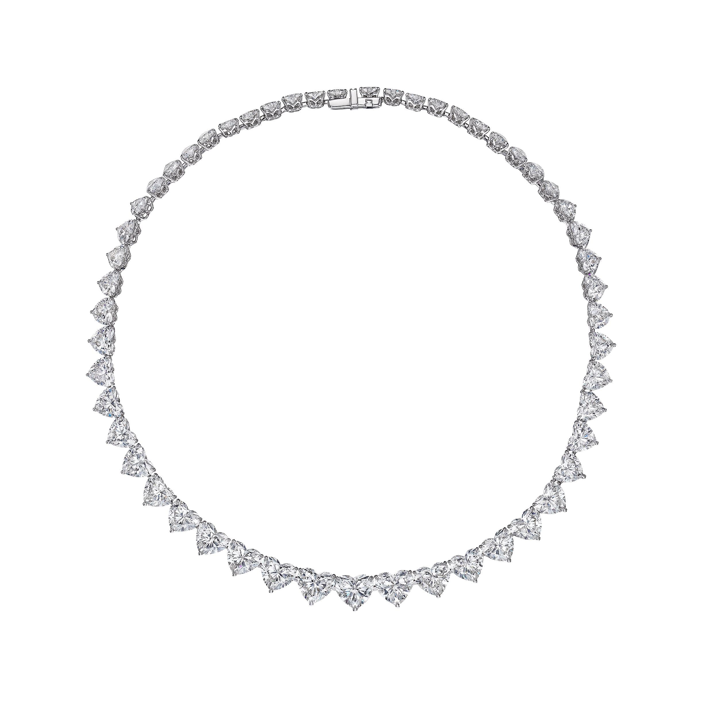 Heart Shaped Cut Riviera Diamonds Necklace, 50 CT - Necklaces - Leviev Diamonds