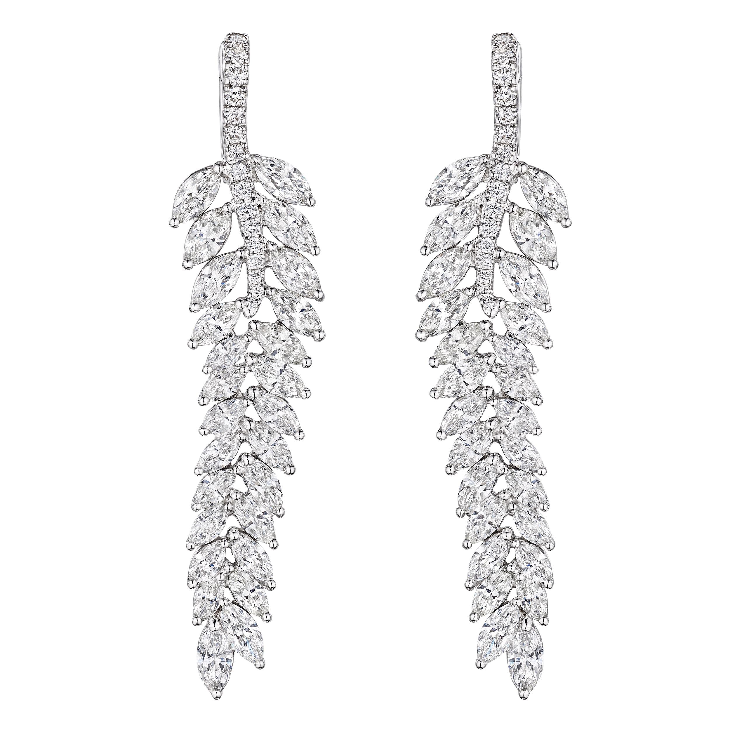 'Leaffall Cascade' Hinged Graduated Drop Earrings, 6 CT - Earrings - Leviev Diamonds