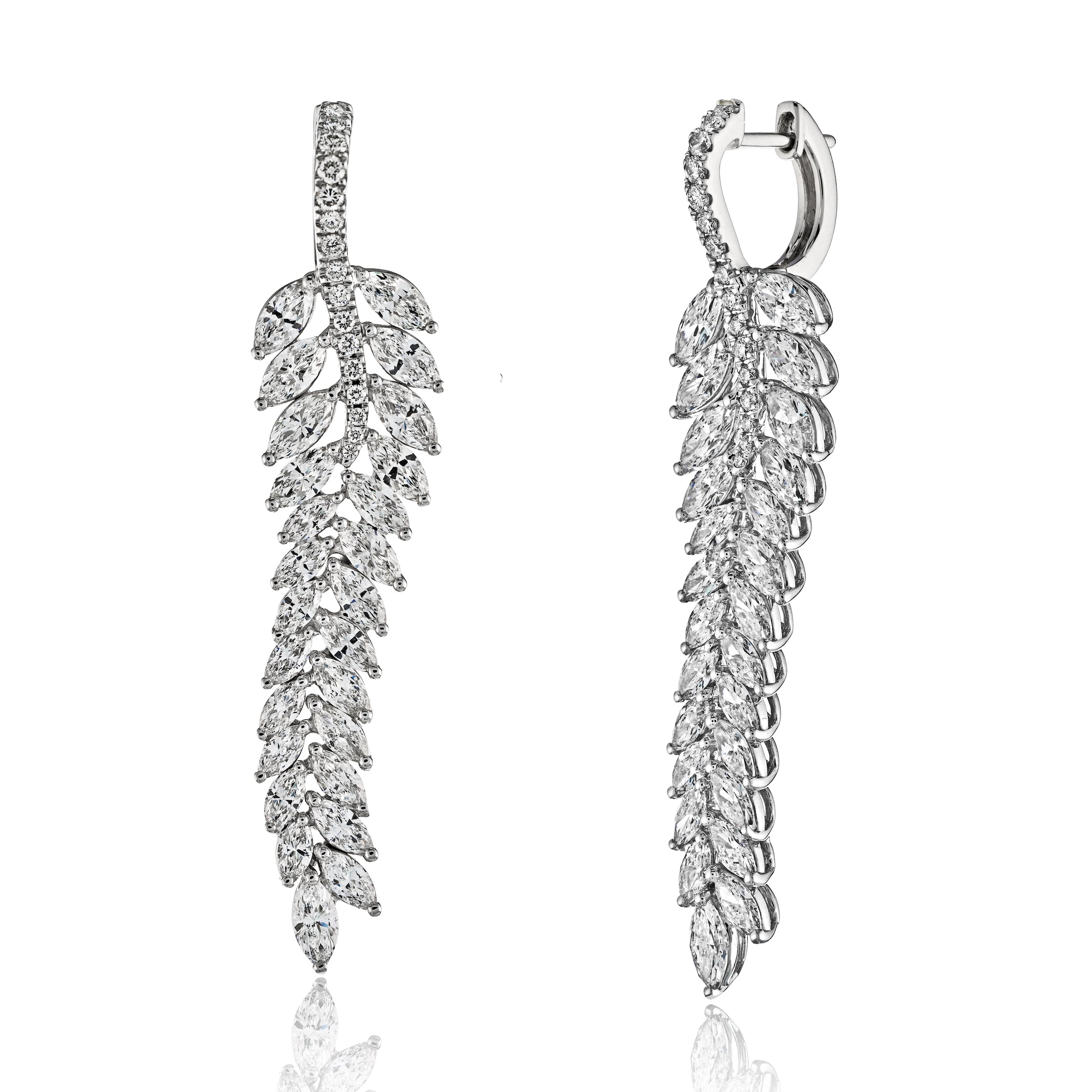 'Leaffall Cascade' Hinged Graduated Drop Earrings, 6 CT - Earrings - Leviev Diamonds