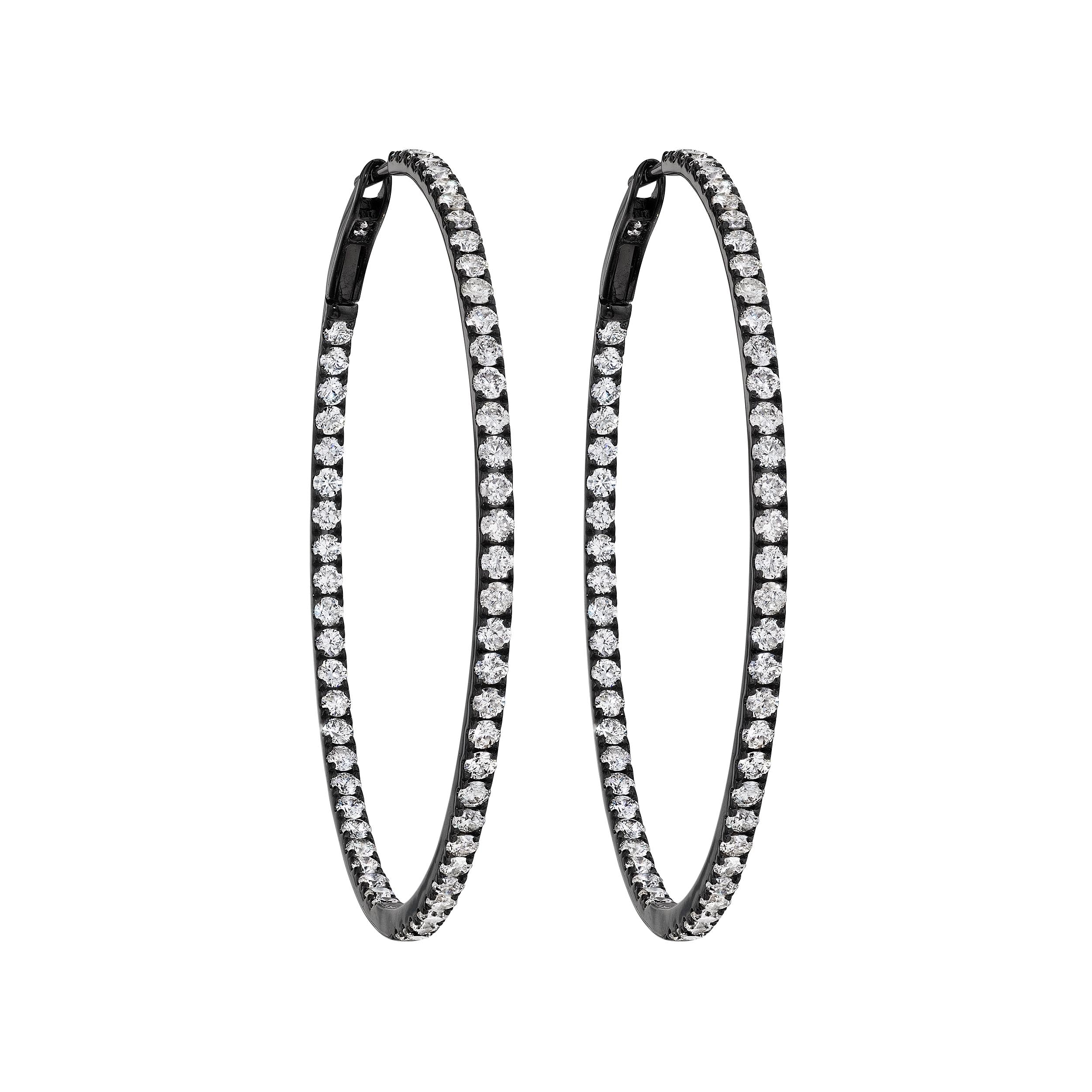 'Midnight' Round Diamond Hoop Earrings, 2.5 CT - Earrings - Leviev Diamonds