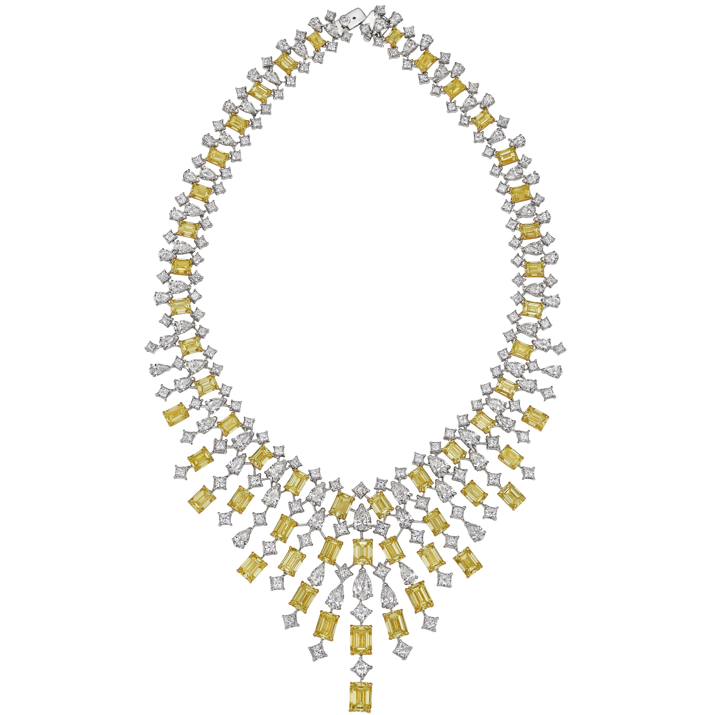 Multi - Shaped White and Fancy Light Yellow Diamond Necklace, 125 CT - Necklaces - Leviev Diamonds