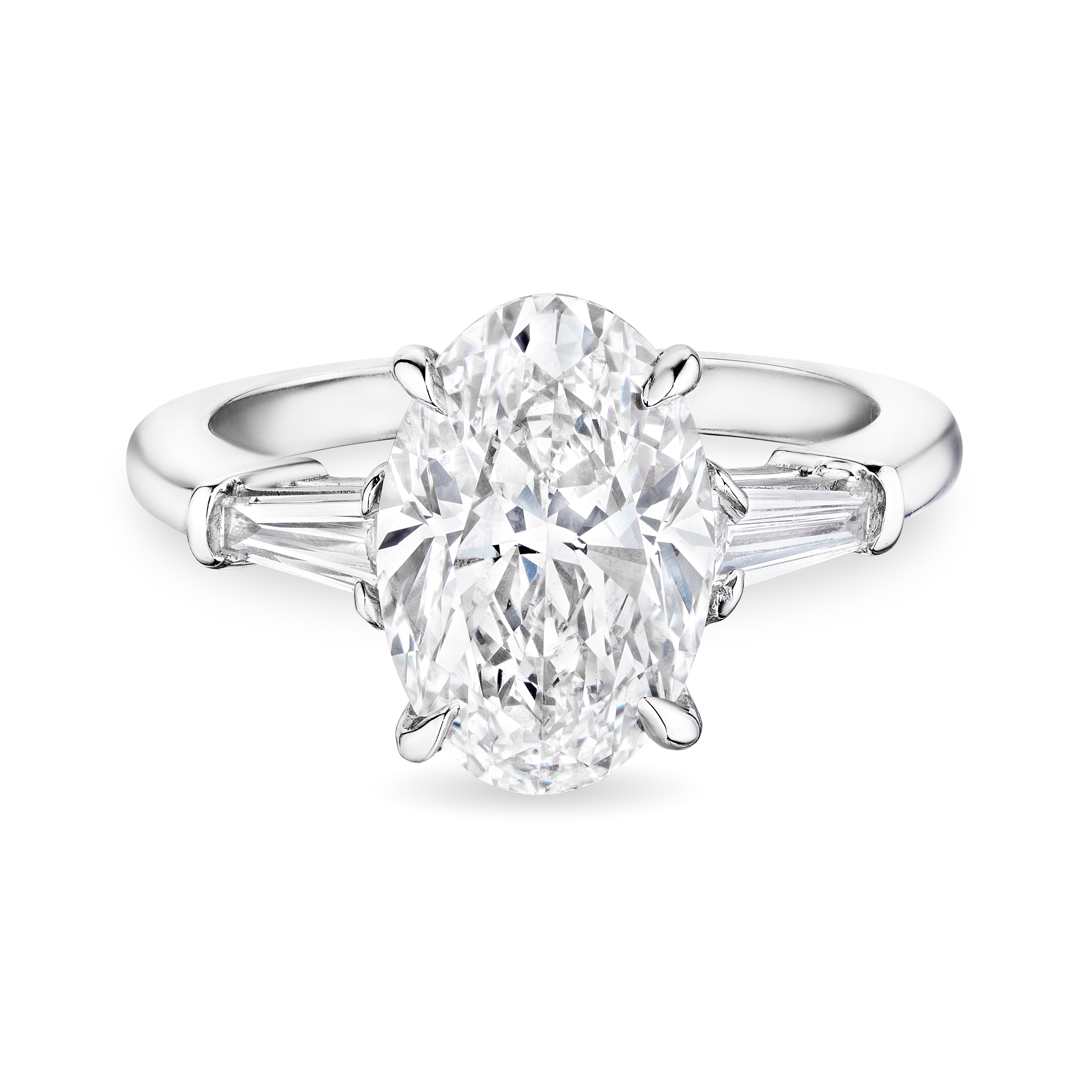 Oval Cut Diamond Ring with Tapered Baguettes, 3 CT - Rings - Leviev Diamonds