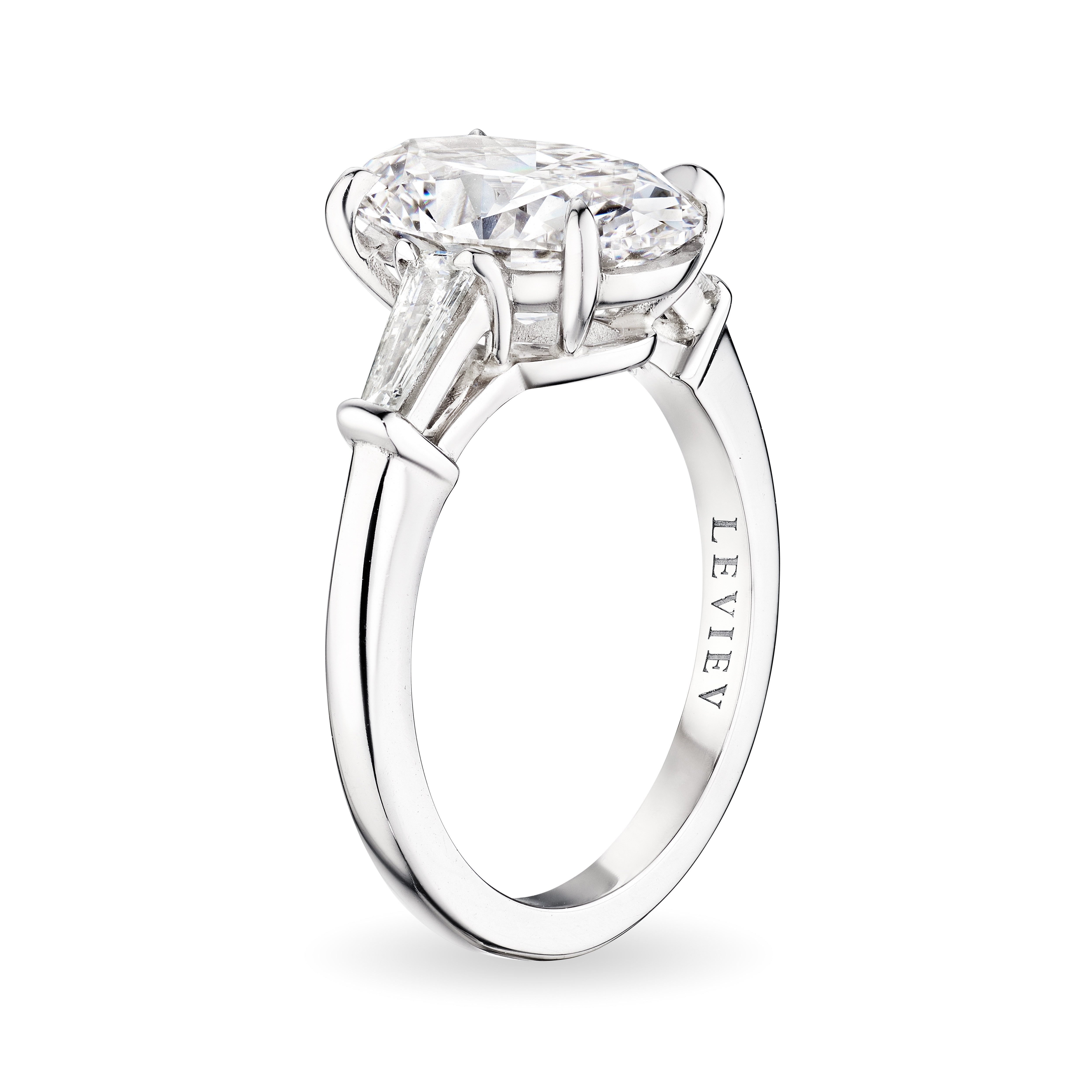 Oval Cut Diamond Ring with Tapered Baguettes, 3 CT - Rings - Leviev Diamonds