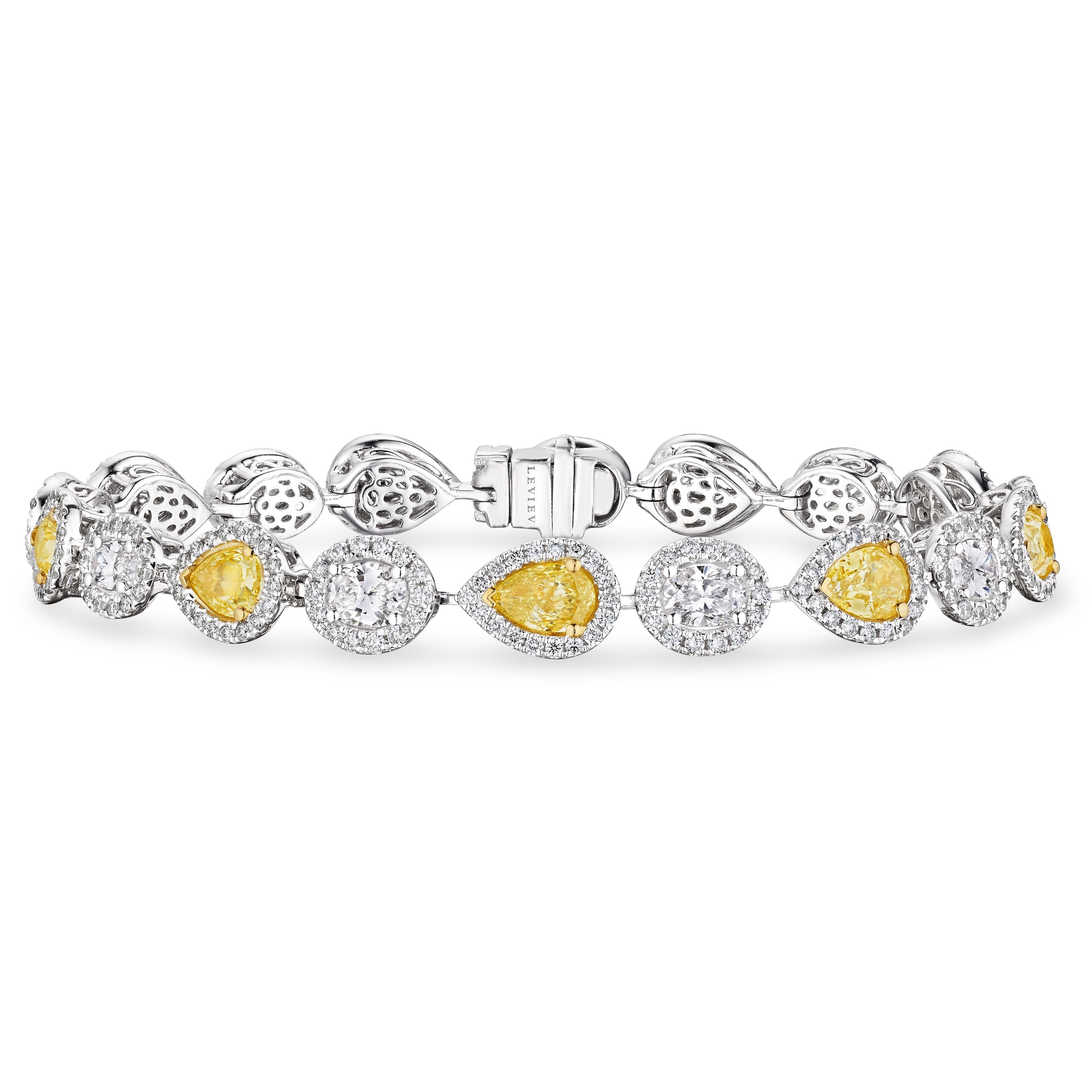 Pear Shaped Fancy Yellow Diamond Bracelet with Halo, 5 CT - Bracelets - Leviev Diamonds