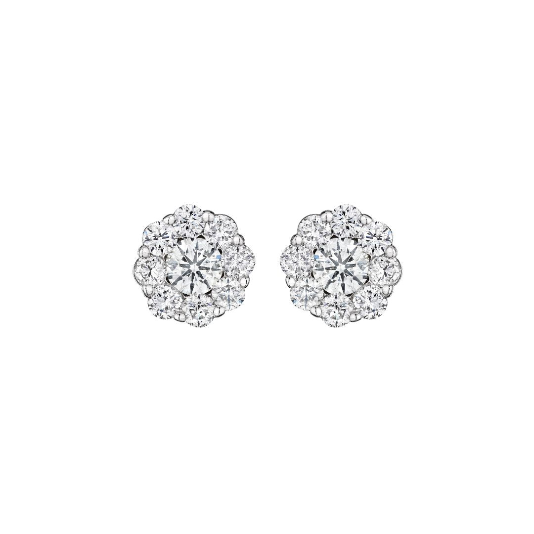 Round Cut Diamond Stud Earrings with Halo, 4 CT - Earrings - Leviev Diamonds