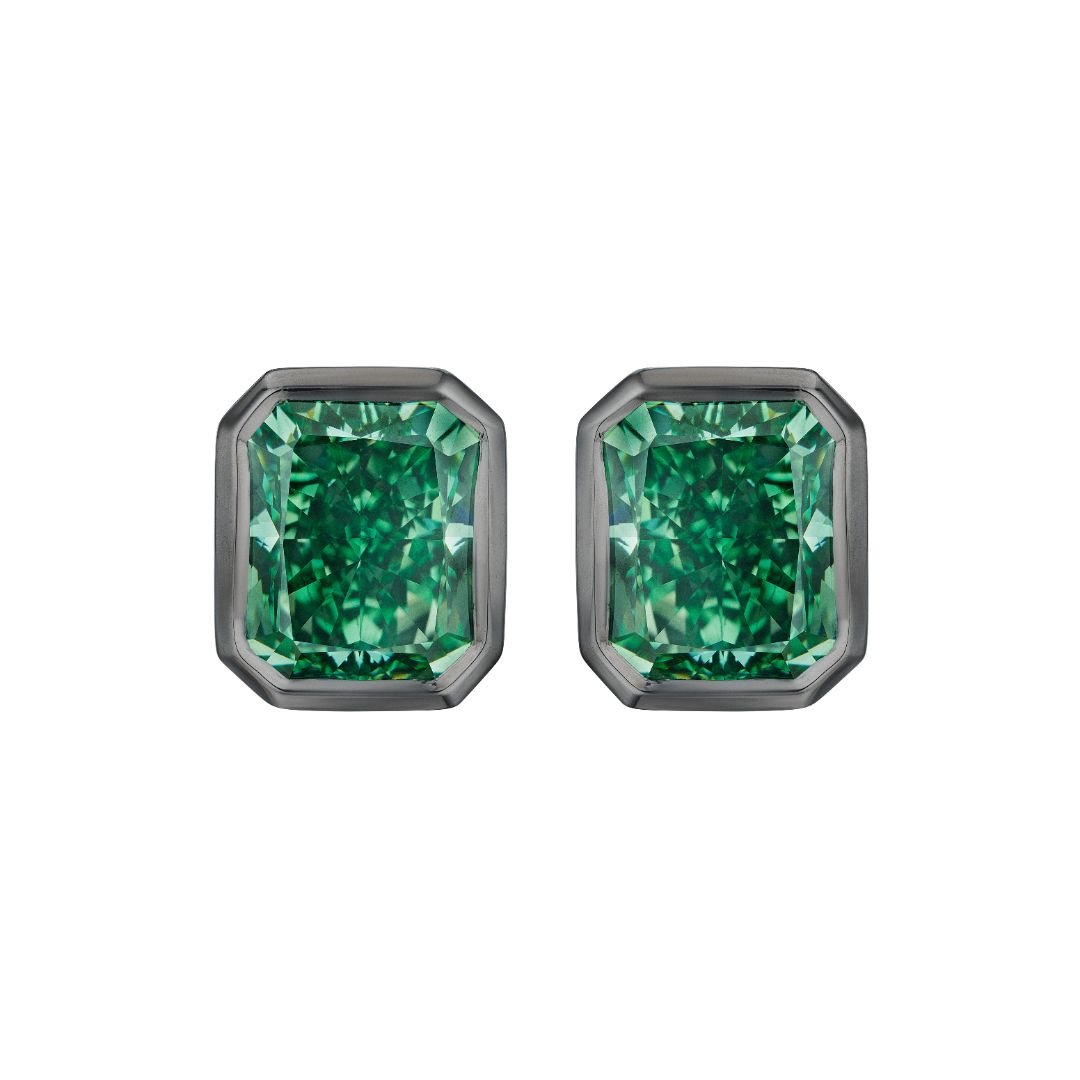 Round Cut Green Diamond Earrings, 10 CT - Earrings - Leviev Diamonds