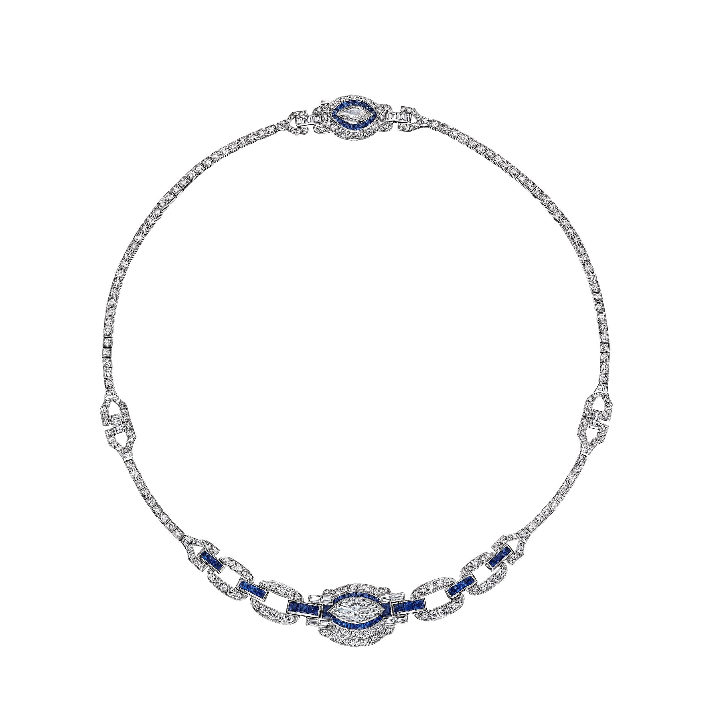 Sapphire and White Diamond Necklace, 3 CT - Necklaces - Leviev Diamonds