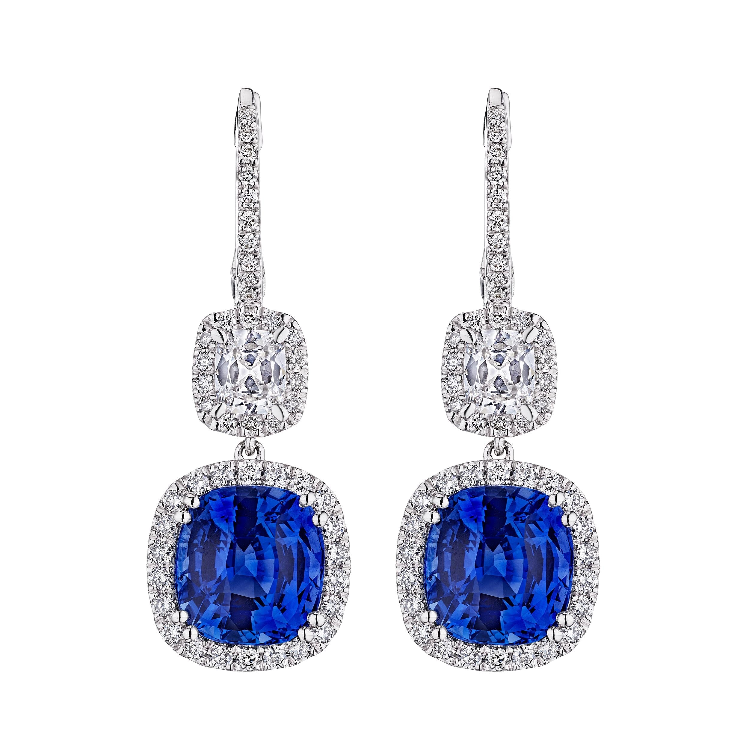 'Sapphire Skyfall' Square Drop Diamond Earrings, 6.55 CT - Earrings - Leviev Diamonds