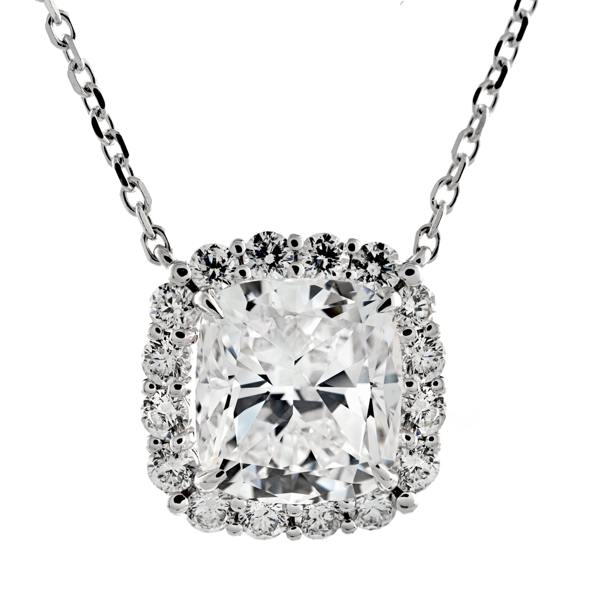 Square Diamond Necklace With Halo - Necklaces - Leviev Diamonds