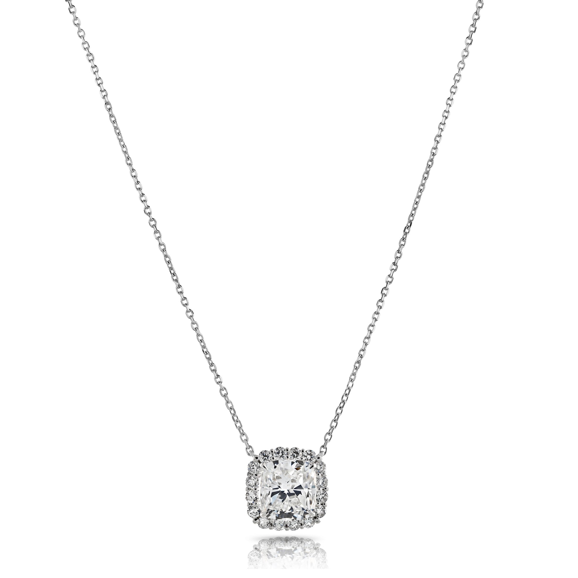 Square Diamond Necklace With Halo - Necklaces - Leviev Diamonds