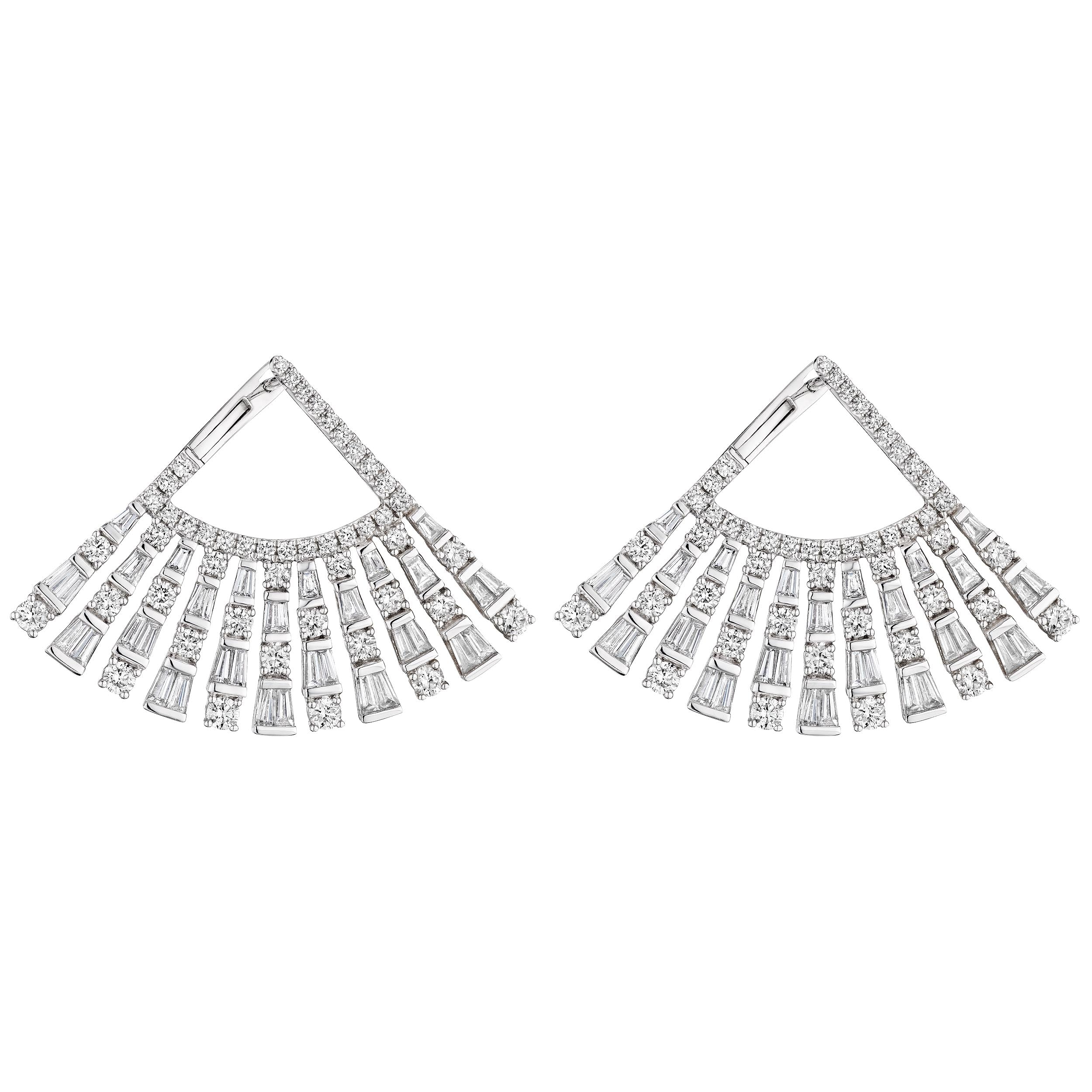 'Starflare Horizon' Fan Earrings with Tapered Baguettes and Round Diamonds, 4 CT - Earrings - Leviev Diamonds