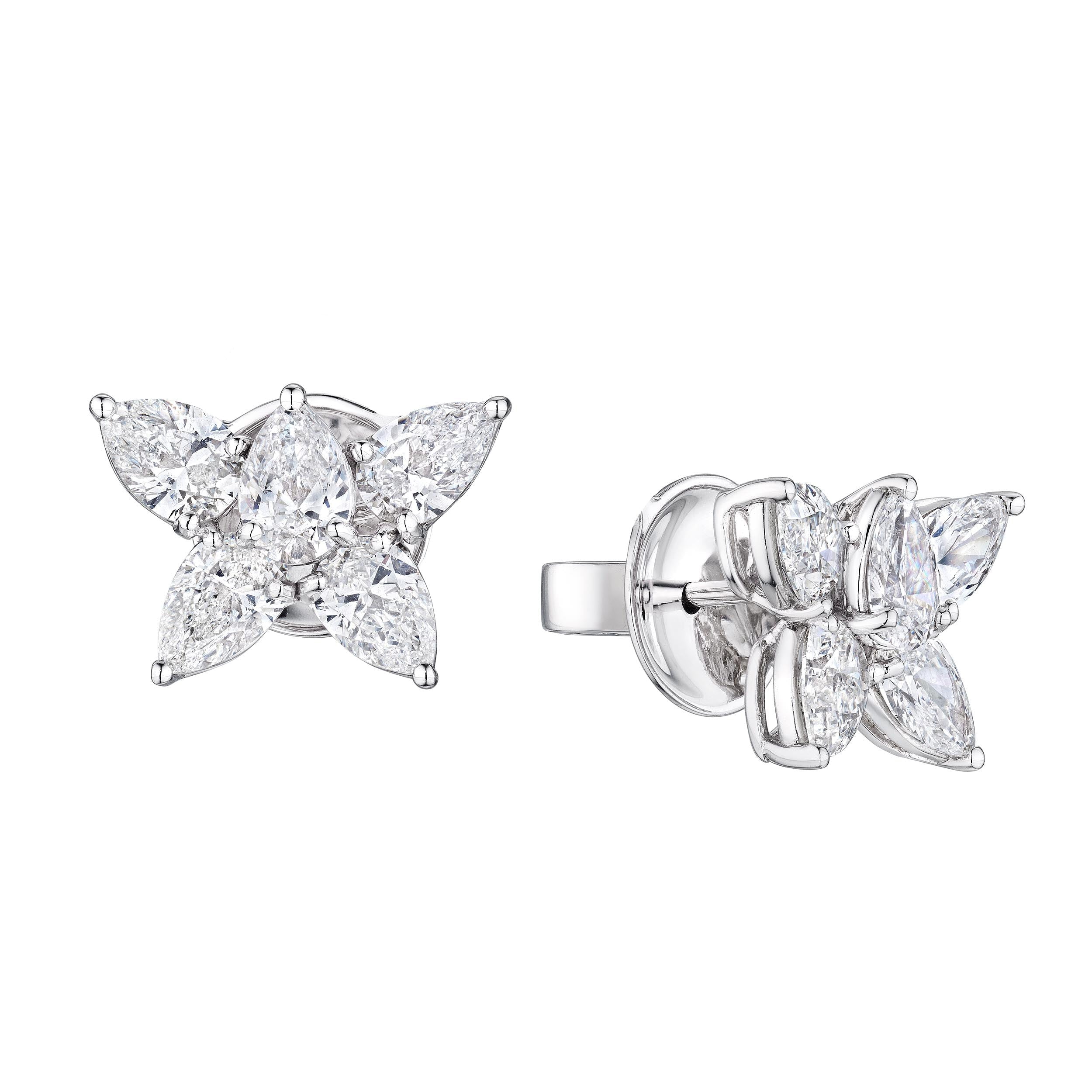 'Starlit Symphony' Pear and Marquise Diamond Cluster Earrings, 3.40 CT Each - Earrings - Leviev