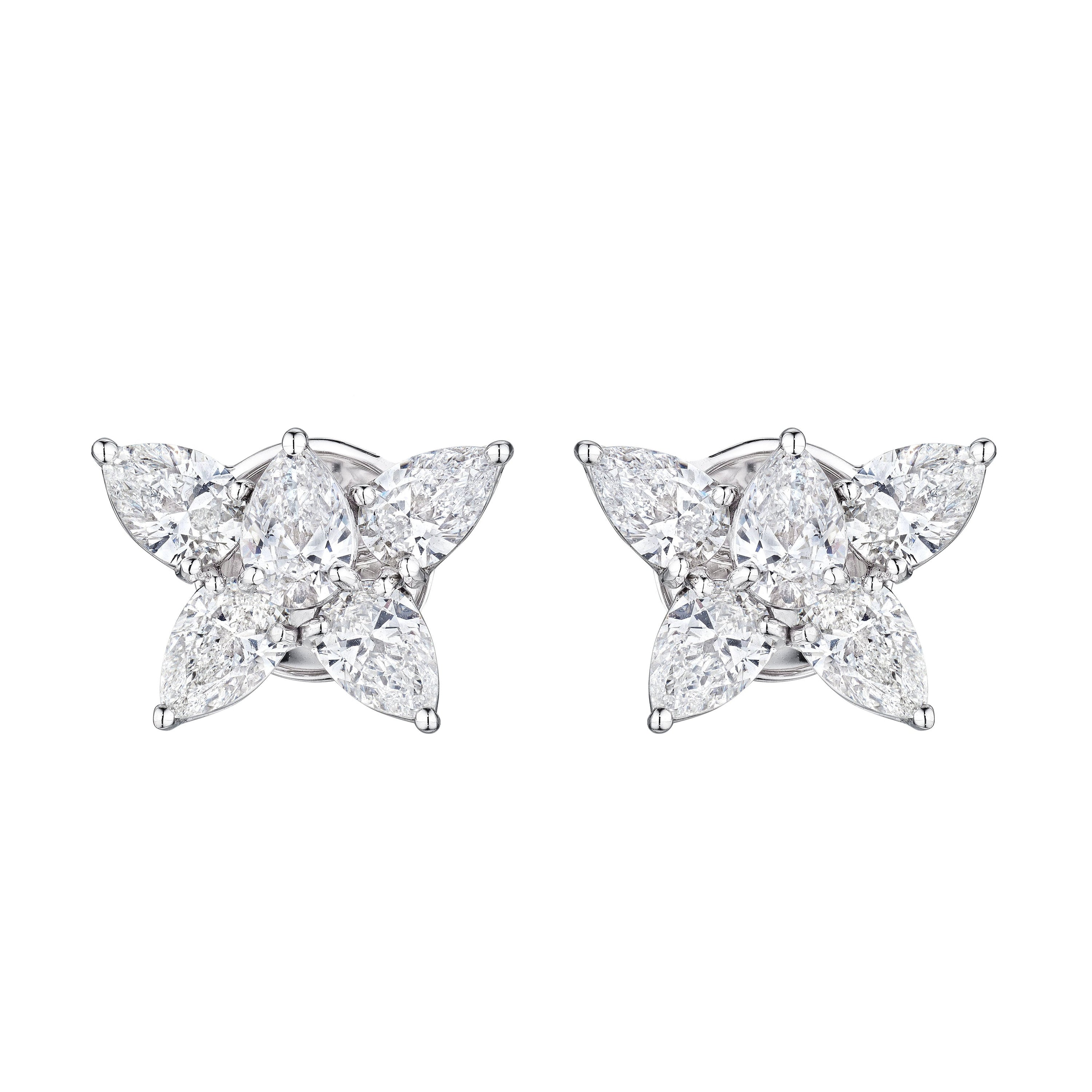 'Starlit Symphony' Pear and Marquise Diamond Cluster Earrings, 3.40 CT Each - Earrings - Leviev