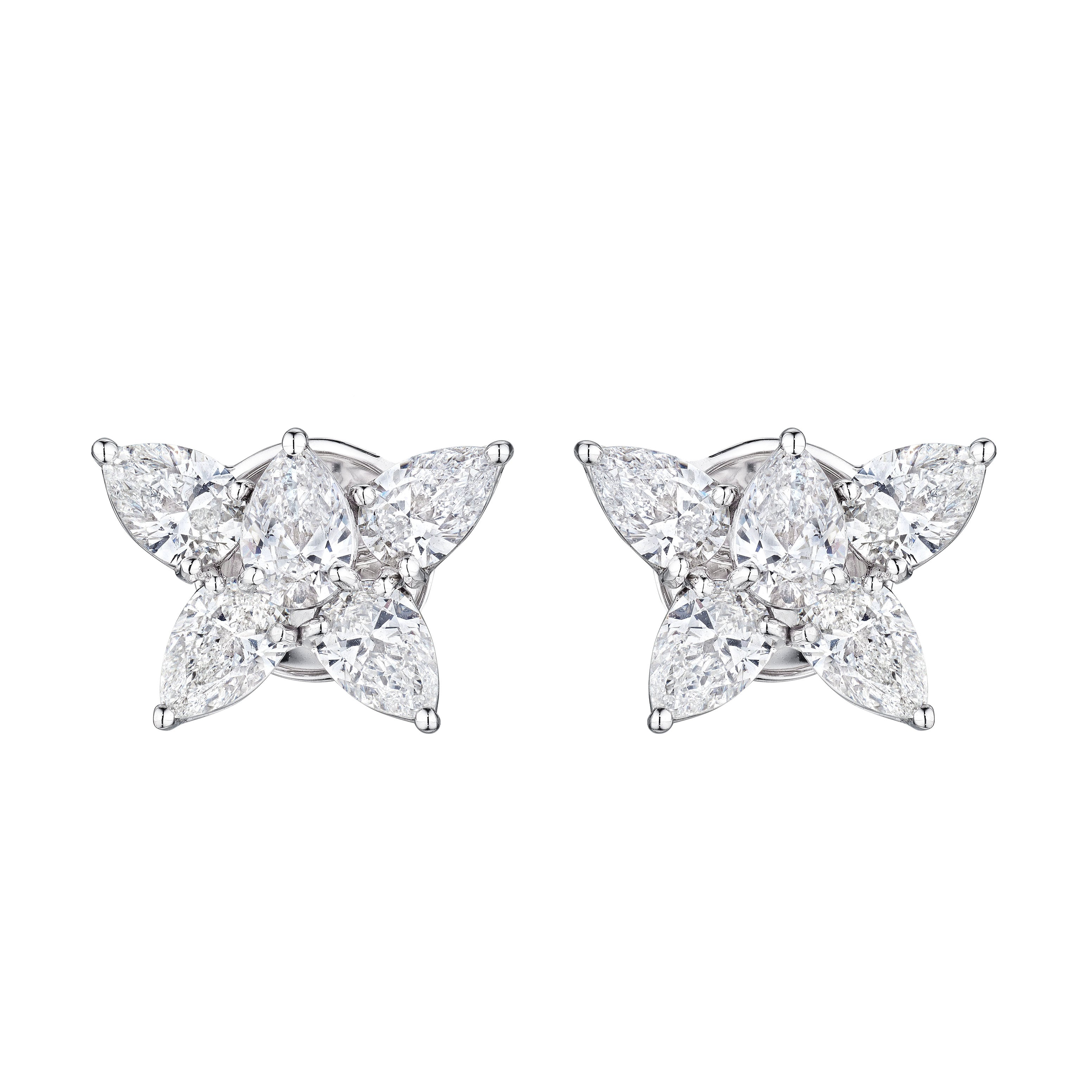 'Starlit Symphony' Pear and Marquise Diamond Cluster Earrings, 3.40 CT Each - Earrings - Leviev