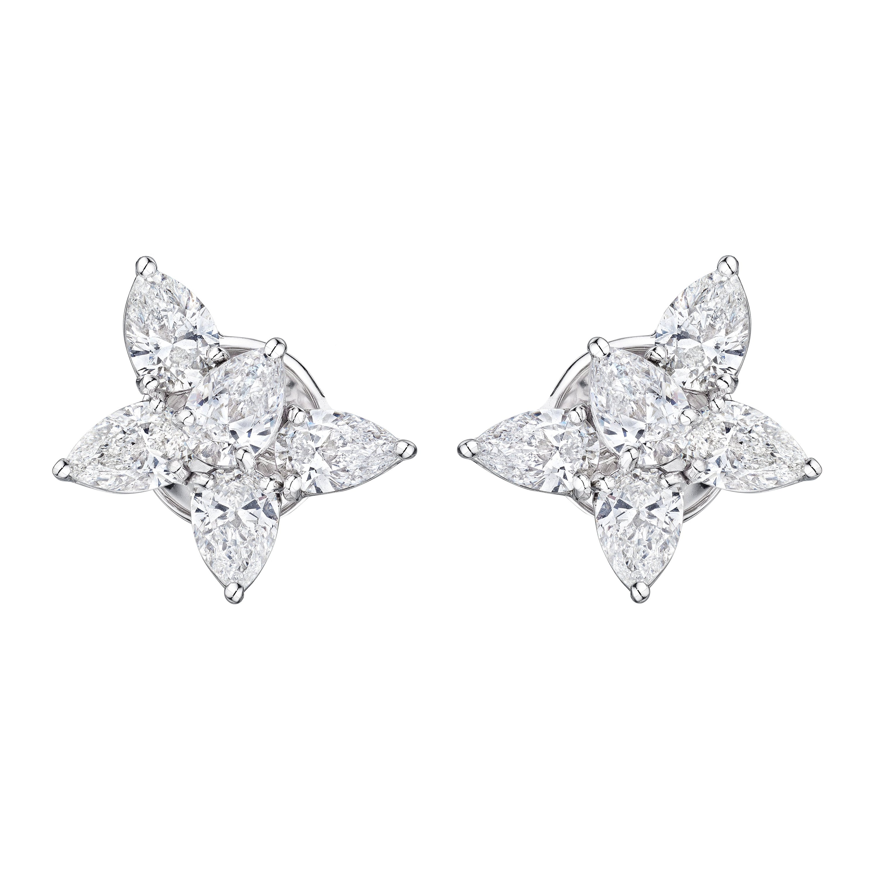 'Starlit Symphony' Pear and Marquise Diamond Cluster Earrings, 3.40 CT Each - Earrings - Leviev