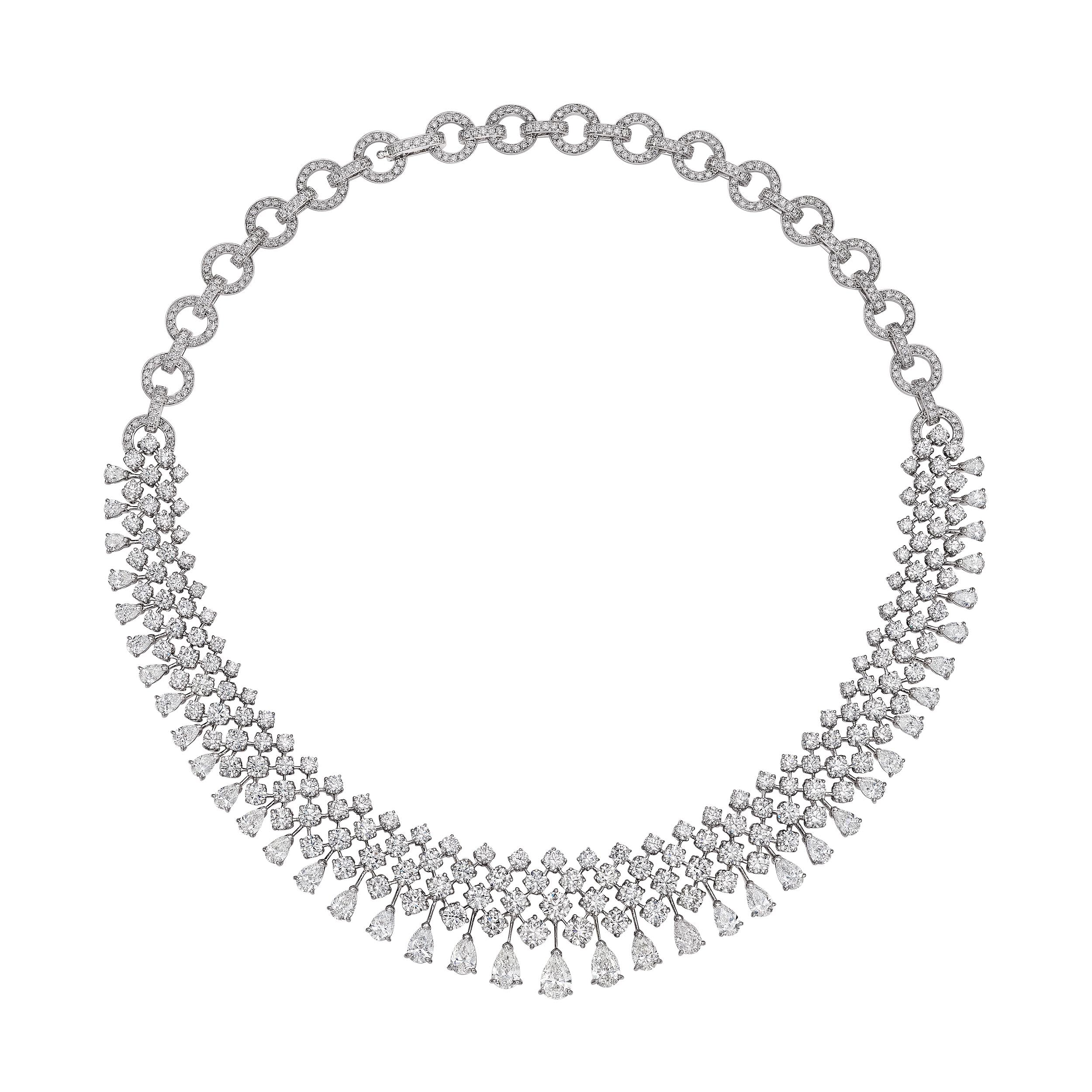 'The Cecil' Round and Pear Diamond Necklace, 42 CT - Necklaces - Leviev Diamonds