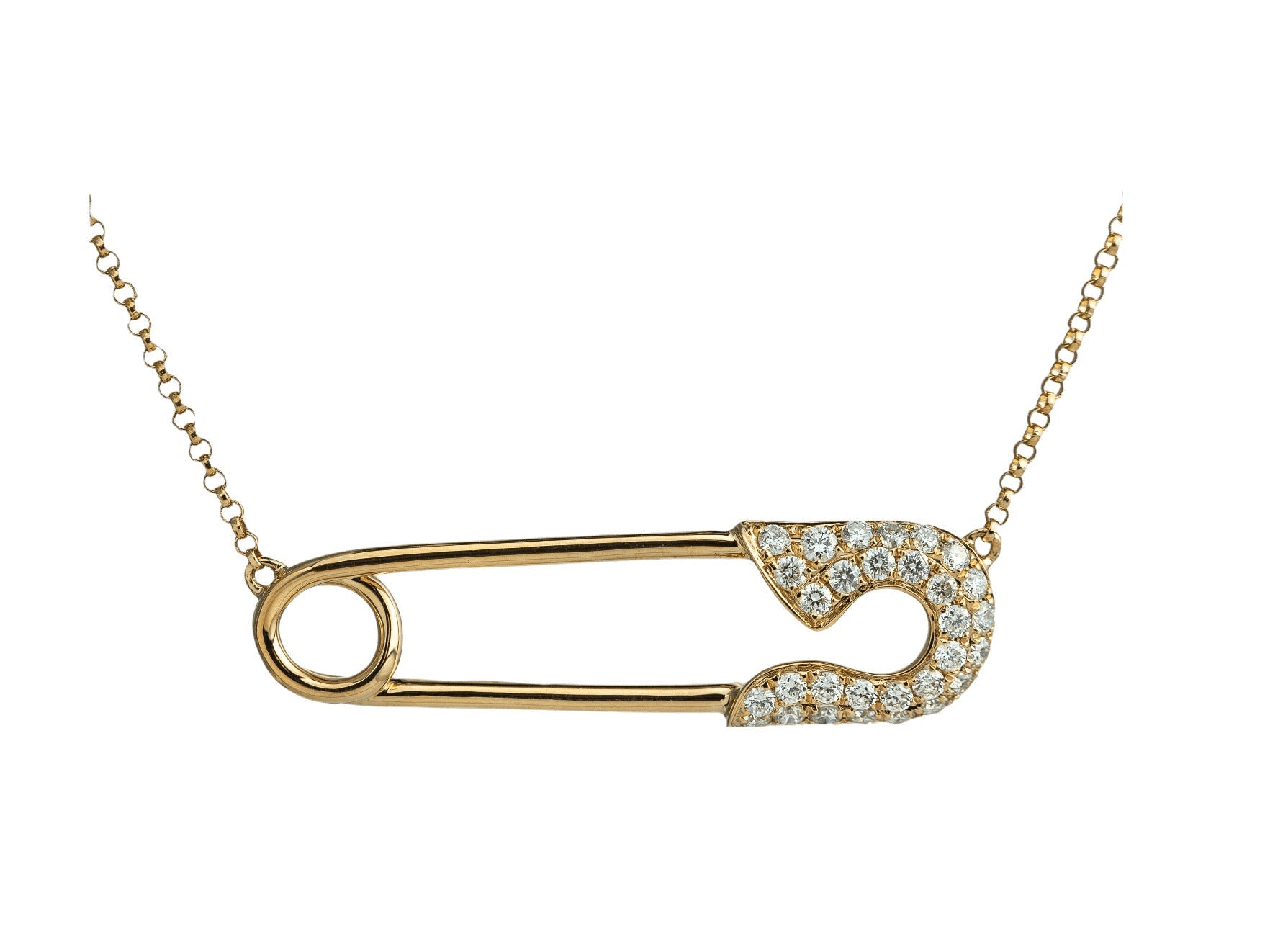 Yellow Gold Diamond Pave Safety Pin Necklace - Necklaces - Leviev Diamonds