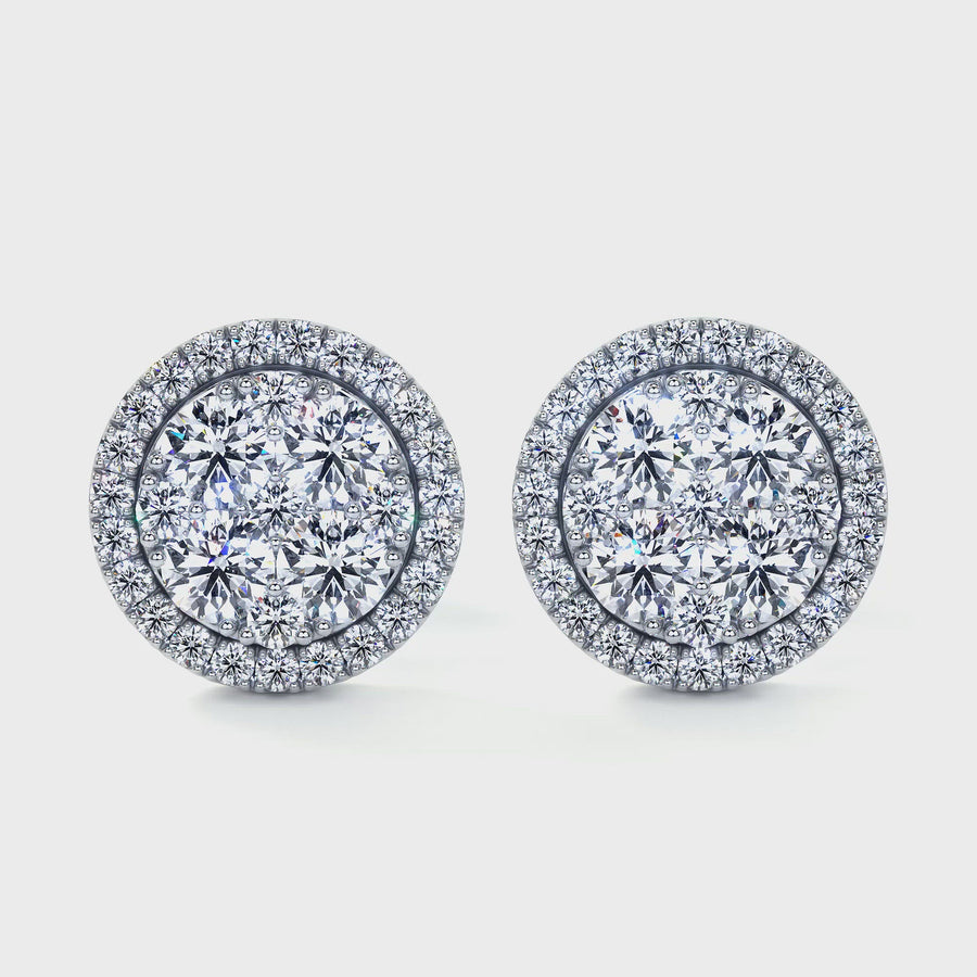 Round Cluster Stud Earrings with Halo