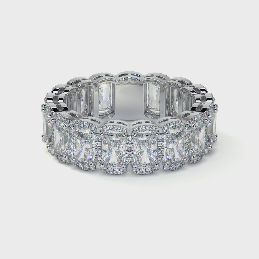 Emerald Cut Diamond Eternity Ring With Halo