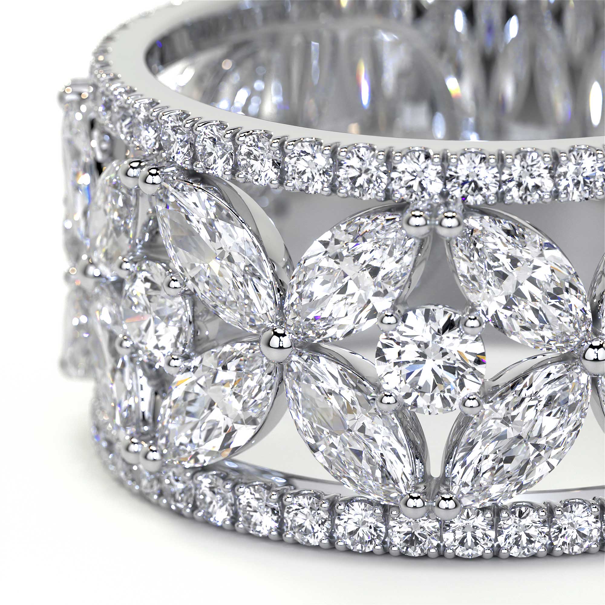 Butterfly 3.8 Carat Diamond Cluster Ring in 18K White Gold Leviev Rings Leviev Signature Leviev 