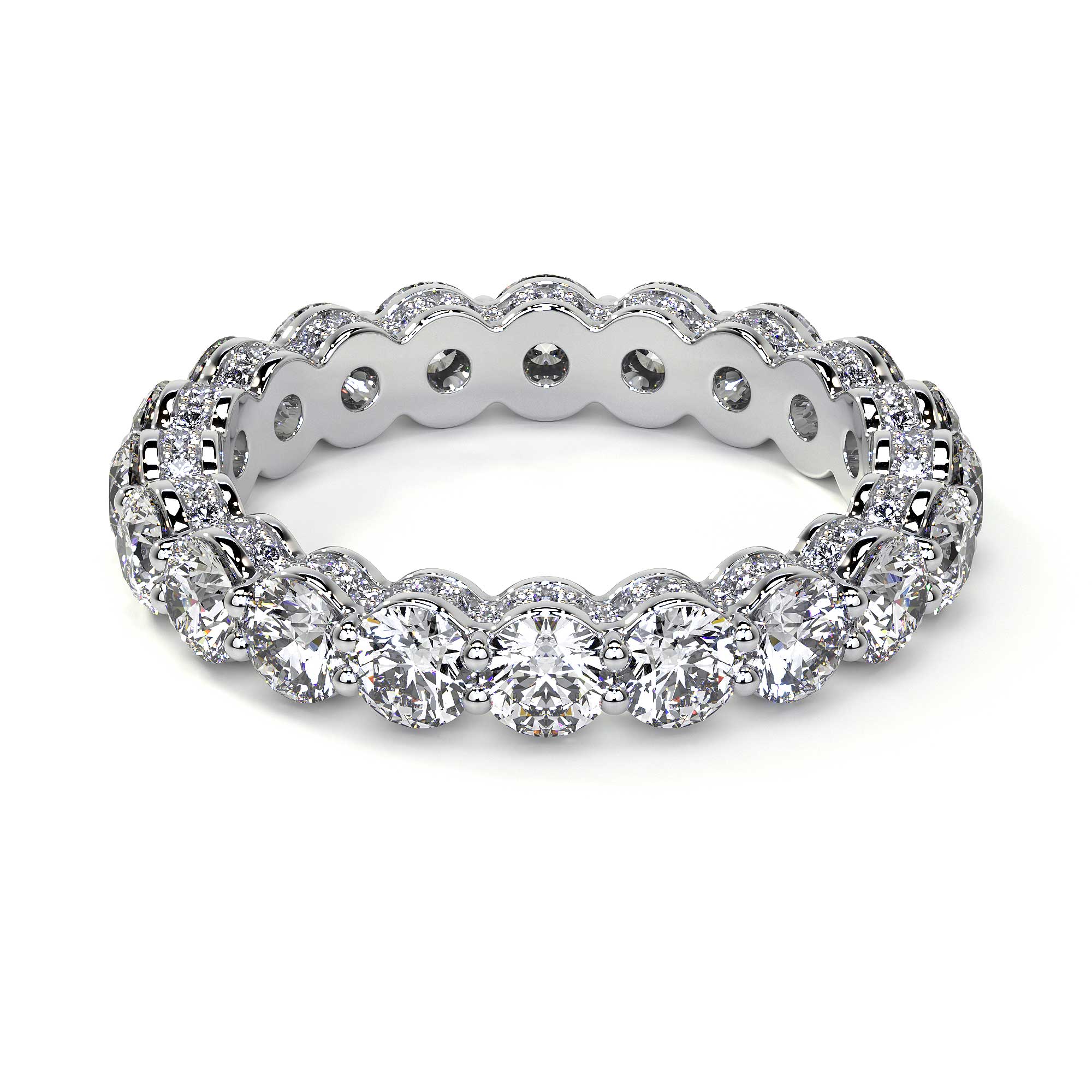 Leviev 3.15 CT diamond eternity ring scalloped edge channel-set accents milgrain detail