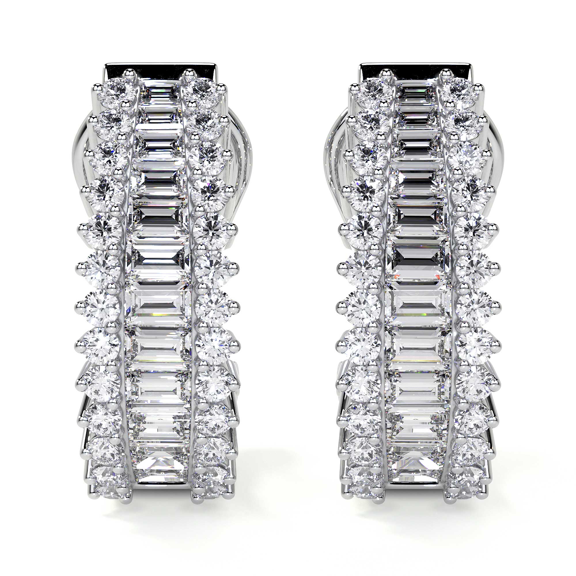 Pair of 1.60 CT G/H VS clarity diamond huggie earrings in 18K white gold front view