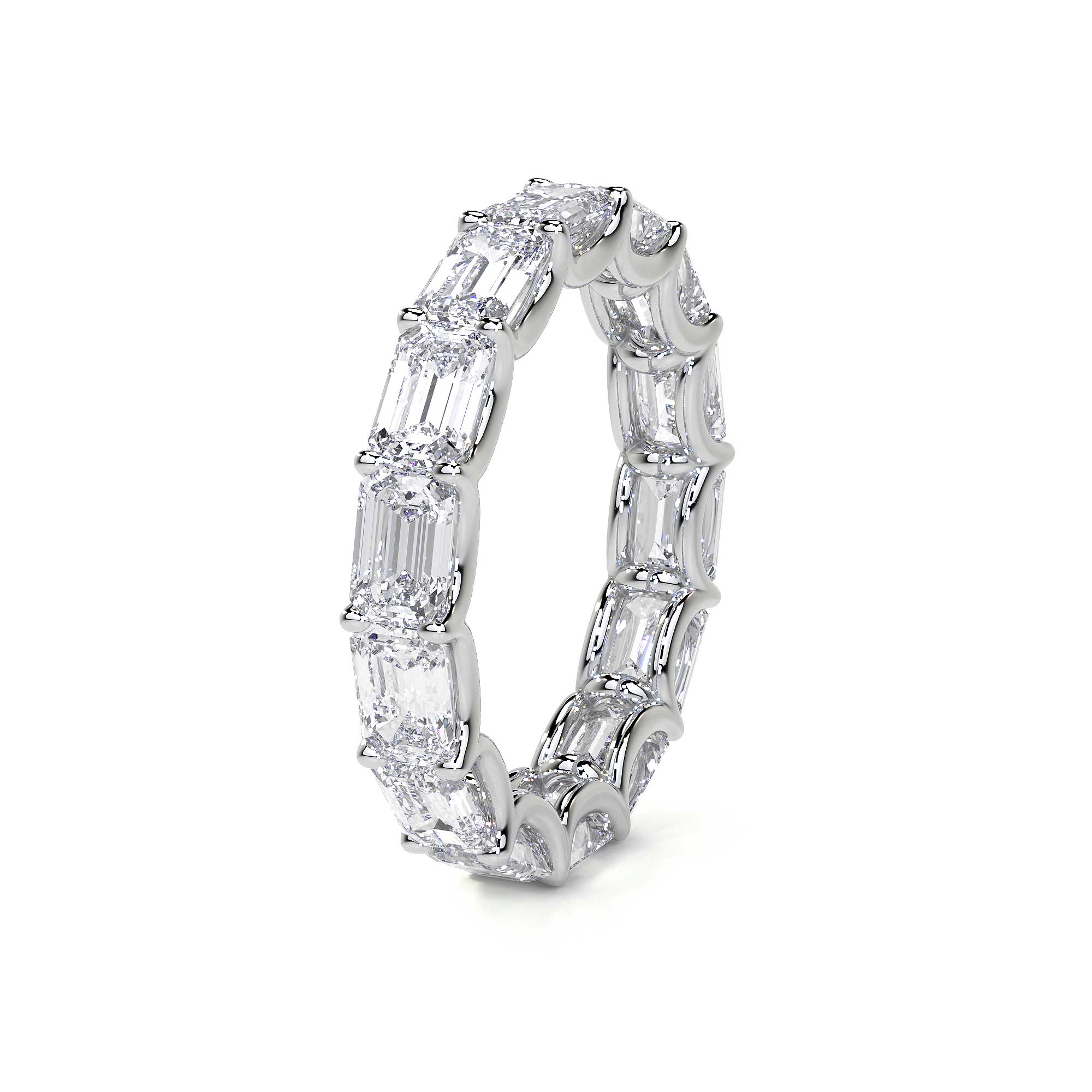 Leviev platinum east to west eternity band with emerald cut diamonds side view