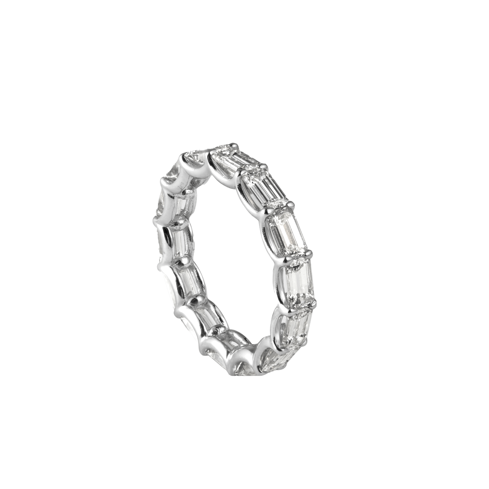 Isolated Leviev platinum east to west emerald cut diamond eternity band