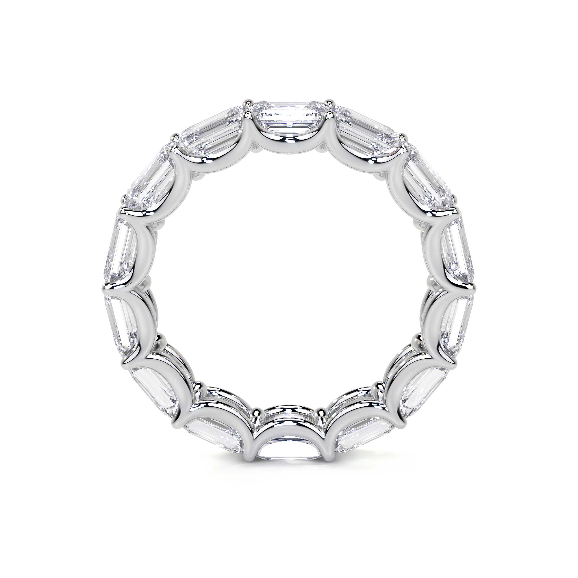 Full circle Leviev platinum east to west emerald cut diamond eternity band