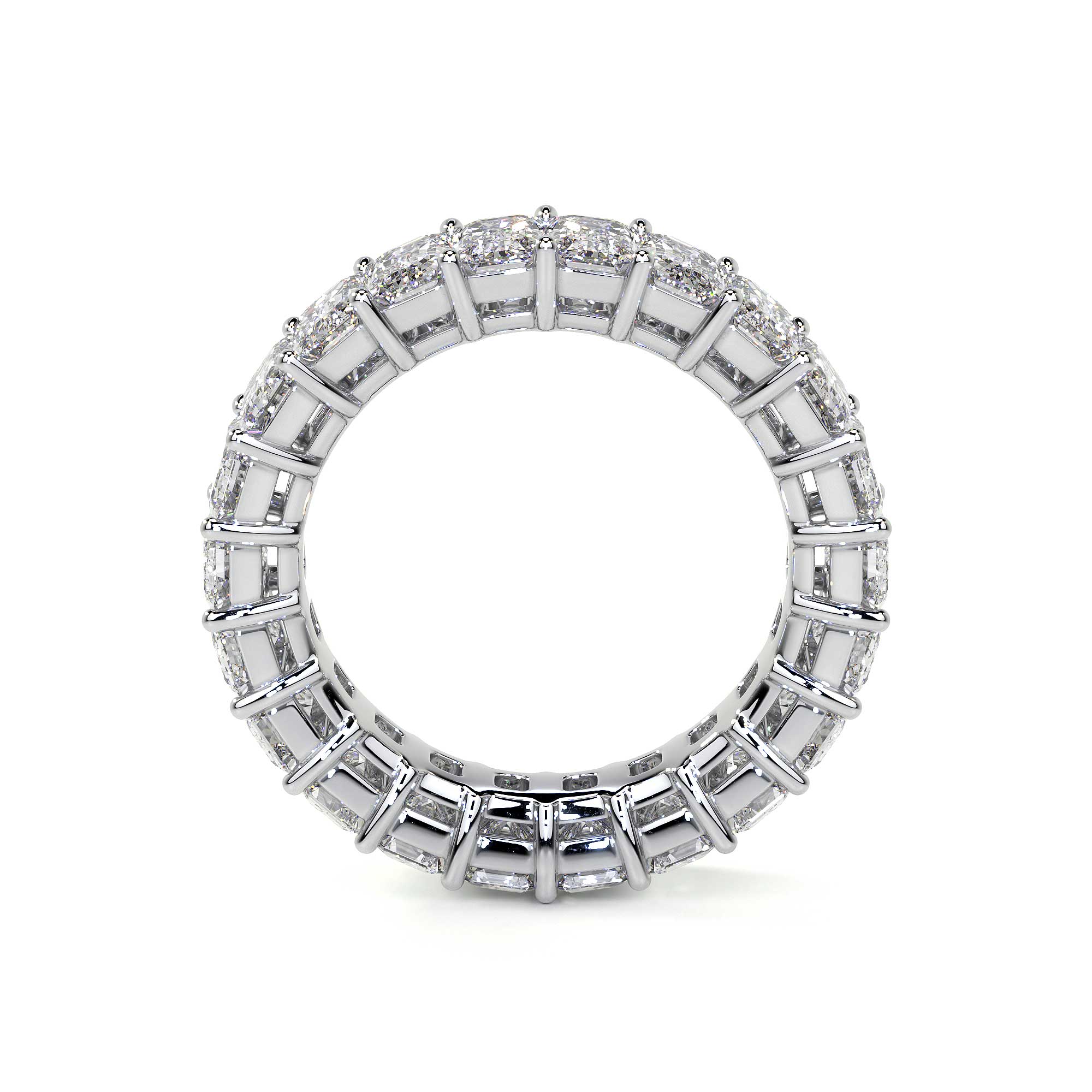 Leviev platinum emerald cut diamond eternity band top view