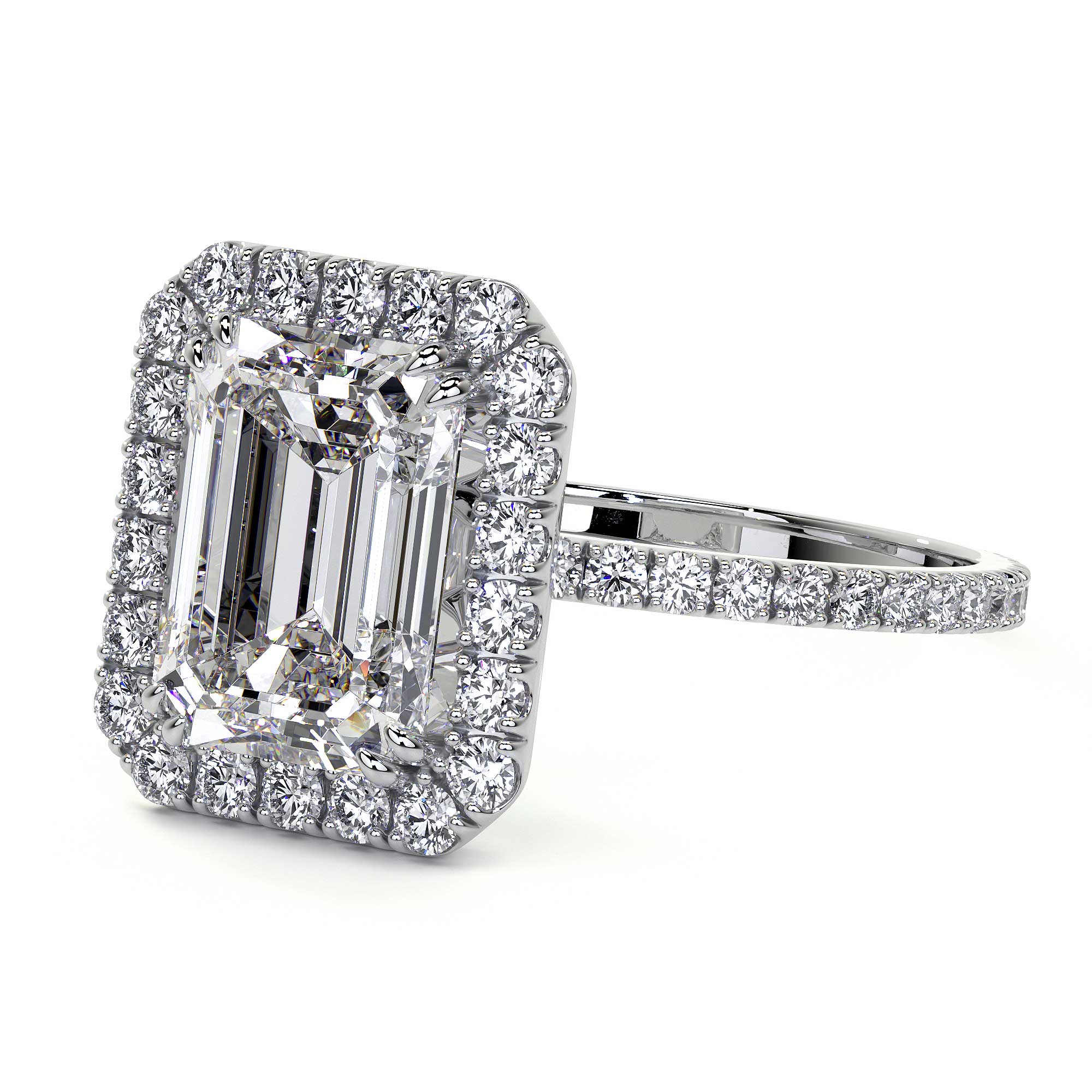 Emerald Cut Diamond Ring With Halo, 2 CT, White Gold Leviev Rings Emerald Cut, The Classic Collection Leviev 