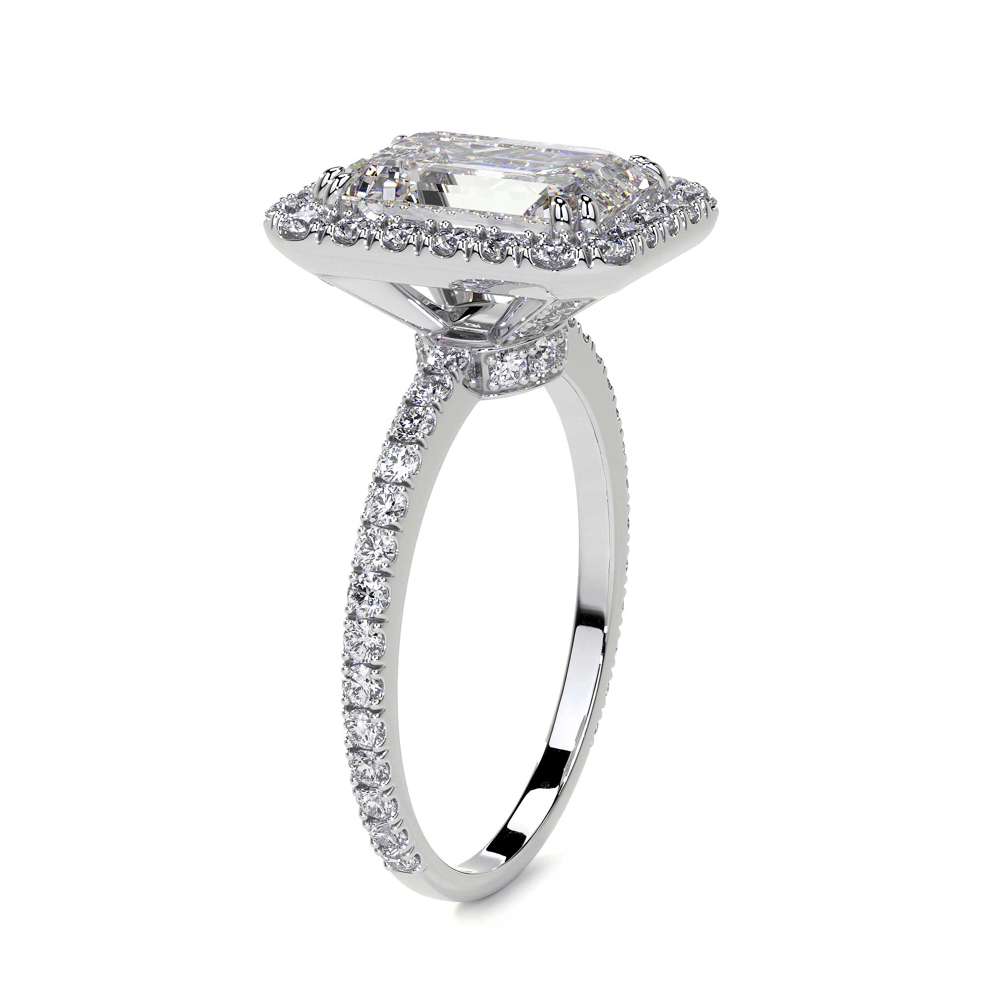 Emerald Cut Diamond Ring With Halo, 2 CT, White Gold Leviev Rings Emerald Cut, The Classic Collection Leviev 
