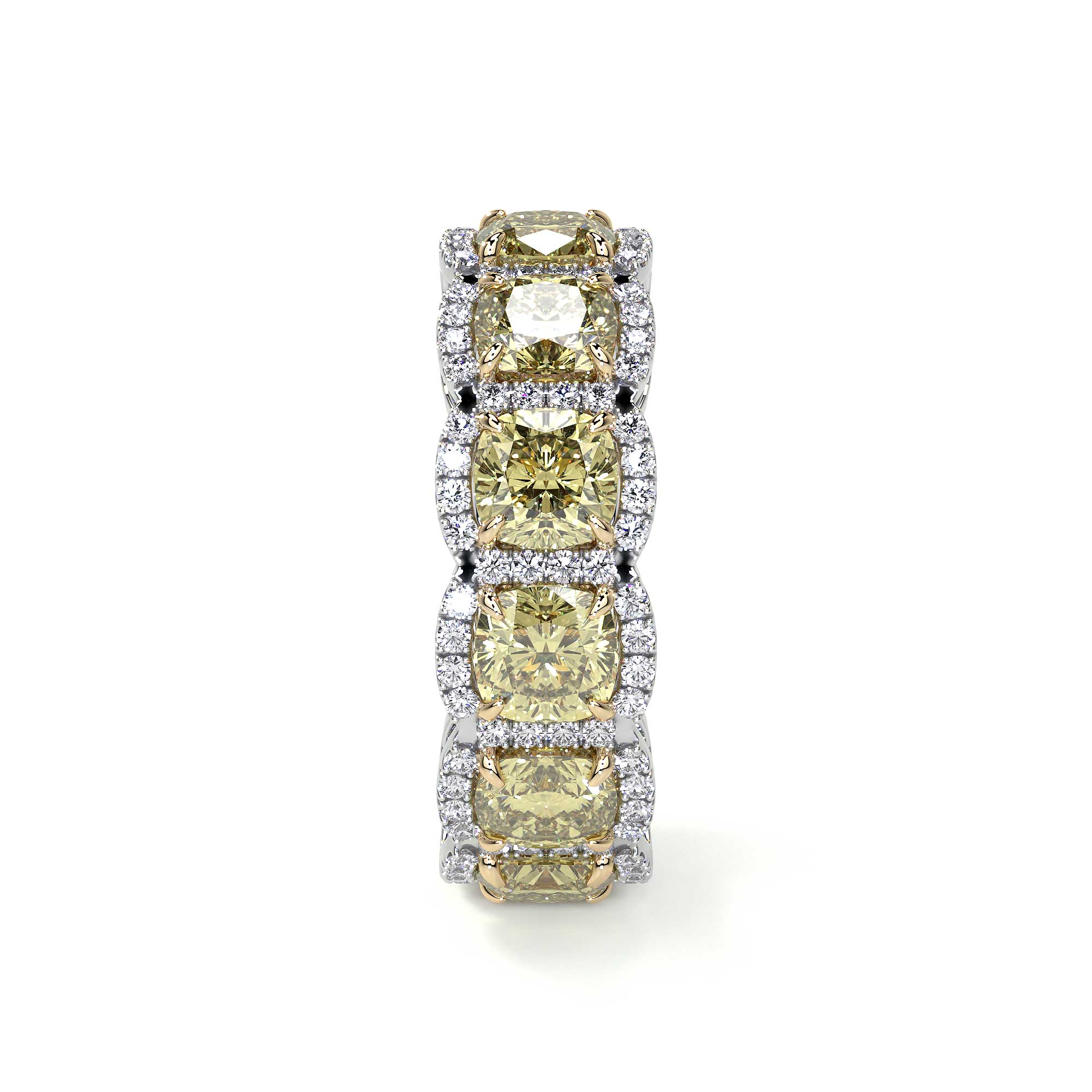 Leviev yellow diamond eternity band with halo in 18k white gold