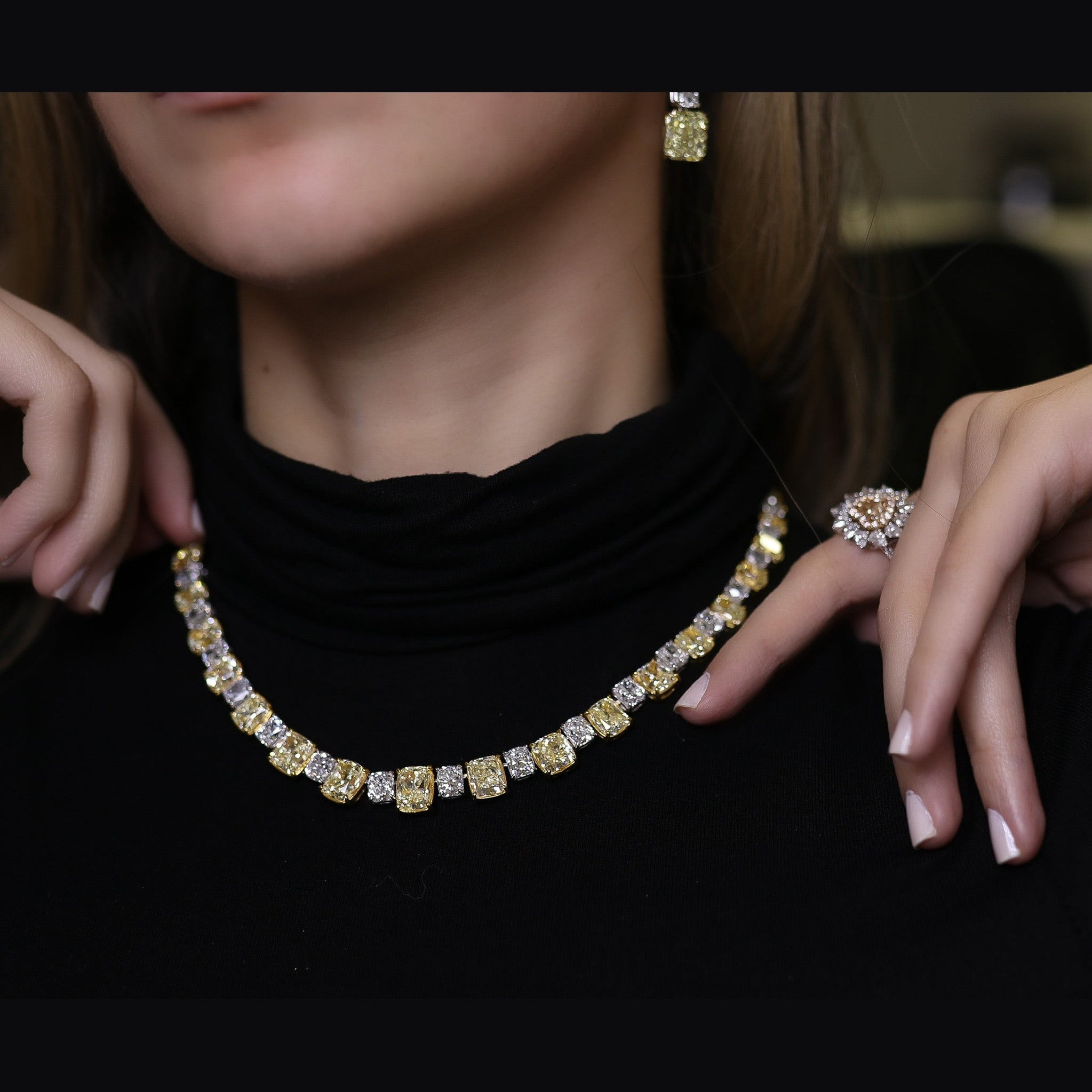 'LEVIEV Capella' Yellow and White Diamonds Graduating Necklace, 80 CT Leviev Necklaces Color Diamond, High Jewelry, QUOTE Leviev 