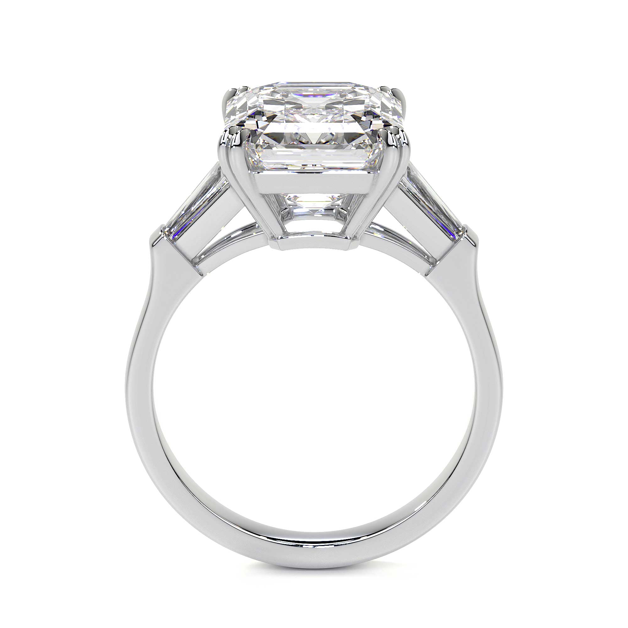 Leviev platinum emerald cut diamond ring with baguette side stones