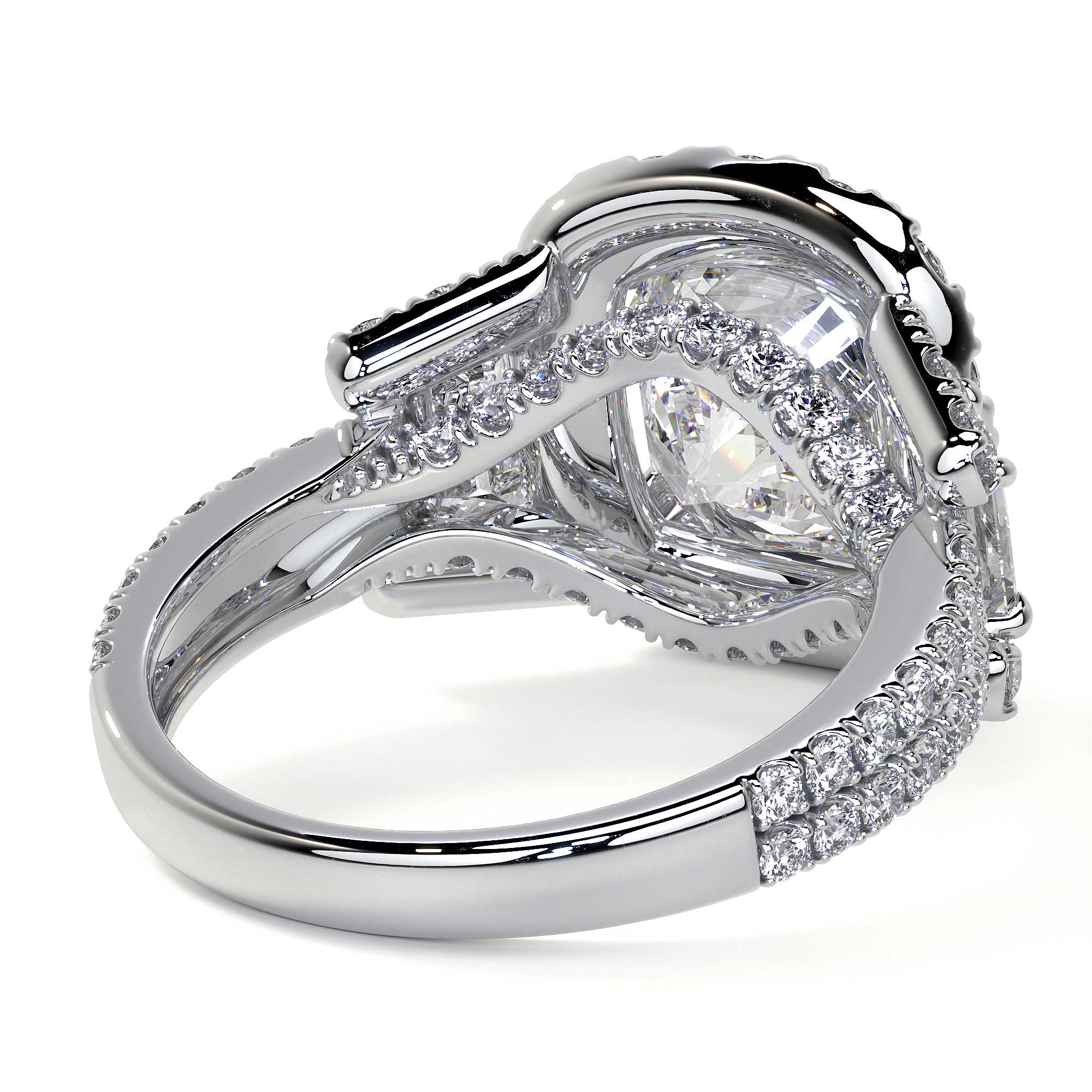 Medici 5.19 Carat Cushion Cut Trilogy Diamond Ring in 18K White Gold Leviev Rings Cushion, High Jewelry, Rings Leviev 