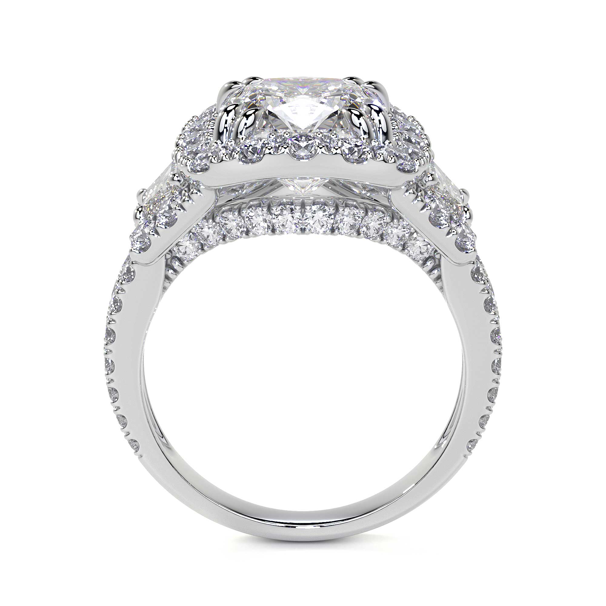 Medici 5.19 Carat Cushion Cut Trilogy Diamond Ring in 18K White Gold Leviev Rings Cushion, High Jewelry, Rings Leviev 