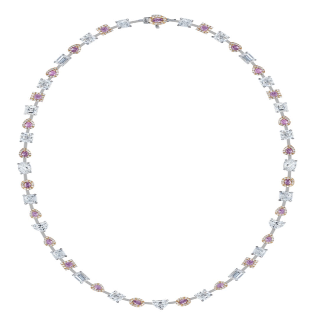 Leviev Orion Nebula necklace with alternating white and pink diamonds in 18K white gold
