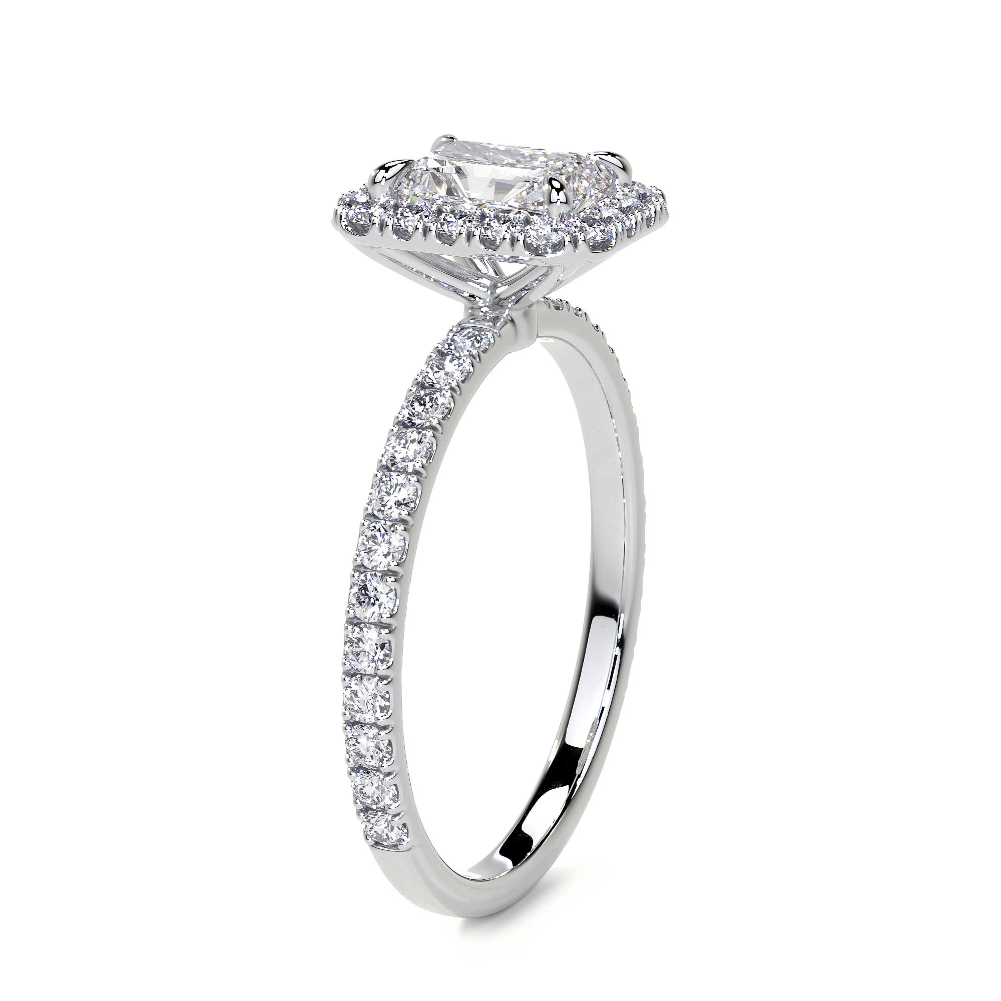 Radiant Cut Cluster Diamond Ring with Halo, 0.9 CT Leviev Rings Radiant, The Classic Collection Leviev 