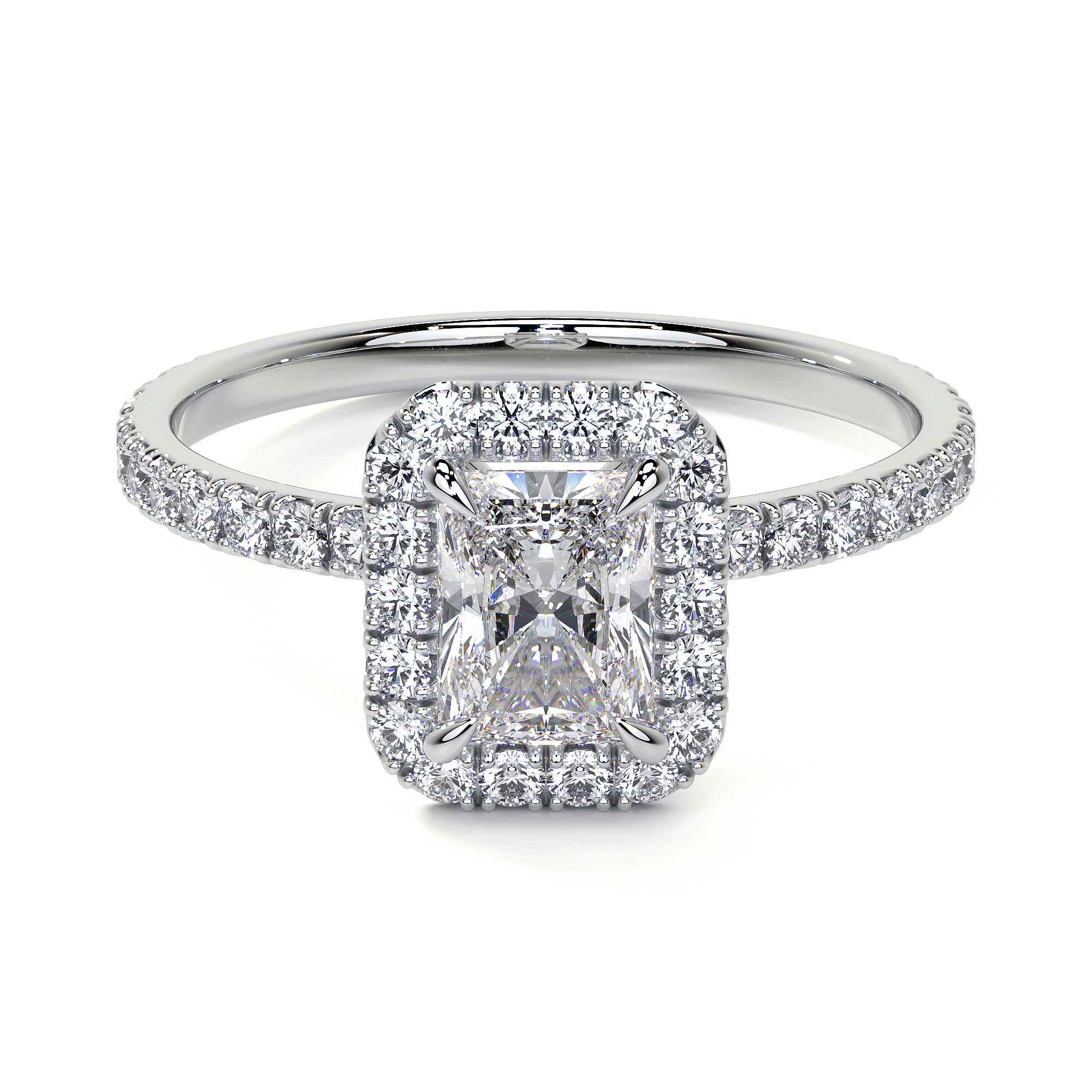 Radiant Cut Cluster Diamond Ring with Halo, 0.9 CT Leviev Rings Radiant, The Classic Collection Leviev 