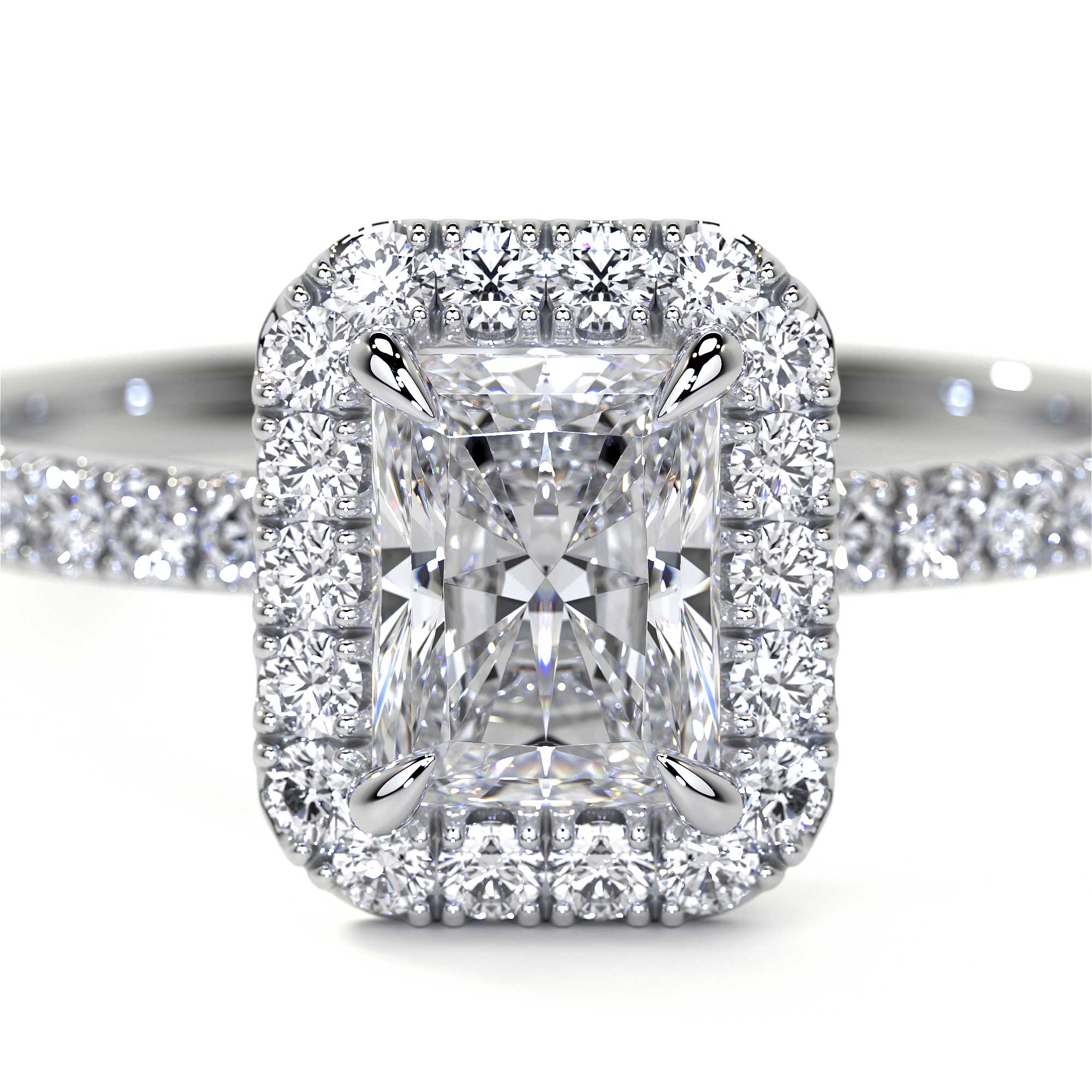 Radiant Cut Cluster Diamond Ring with Halo, 0.9 CT Leviev Rings Radiant, The Classic Collection Leviev 