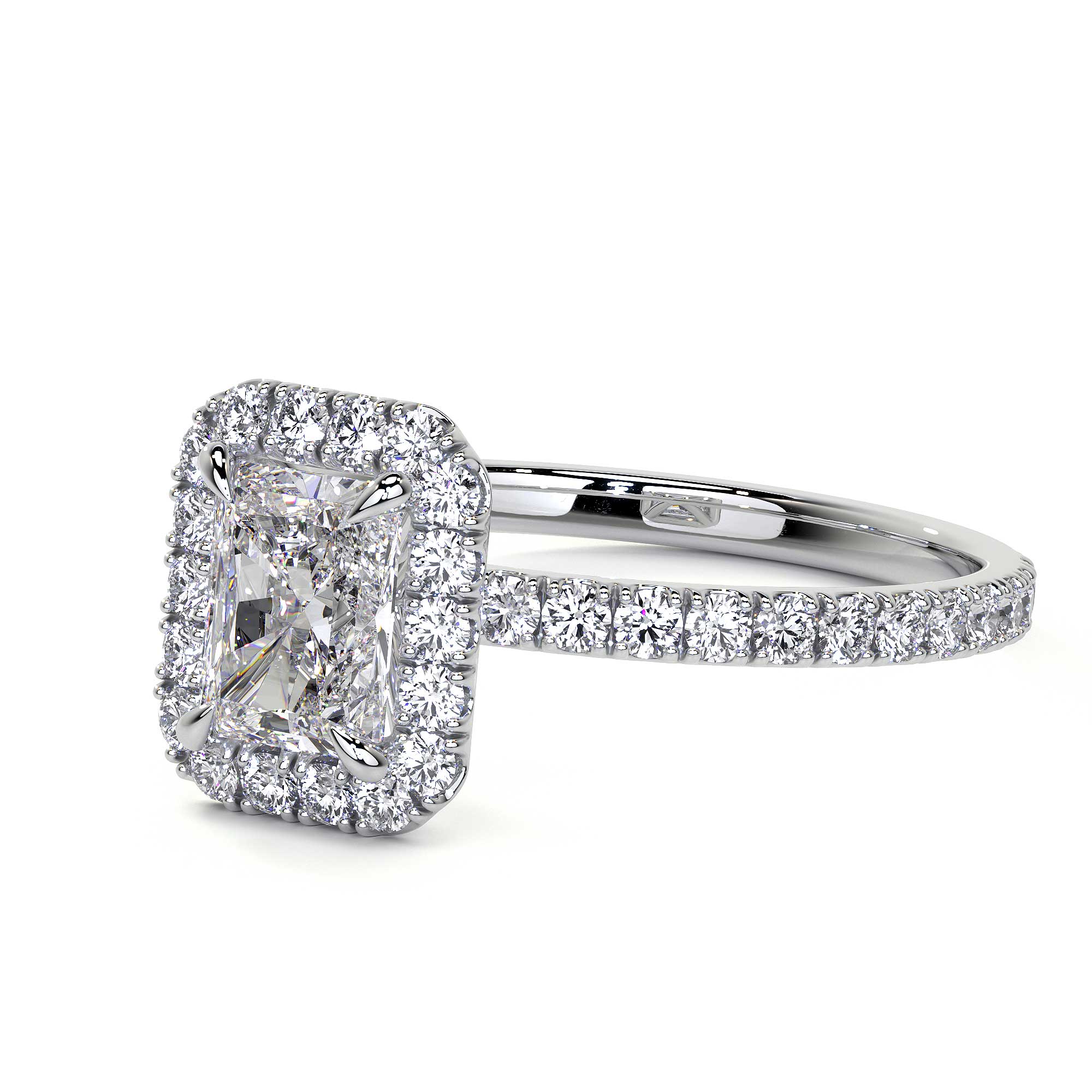 Radiant Cut Cluster Diamond Ring with Halo, 0.9 CT Leviev Rings Radiant, The Classic Collection Leviev 