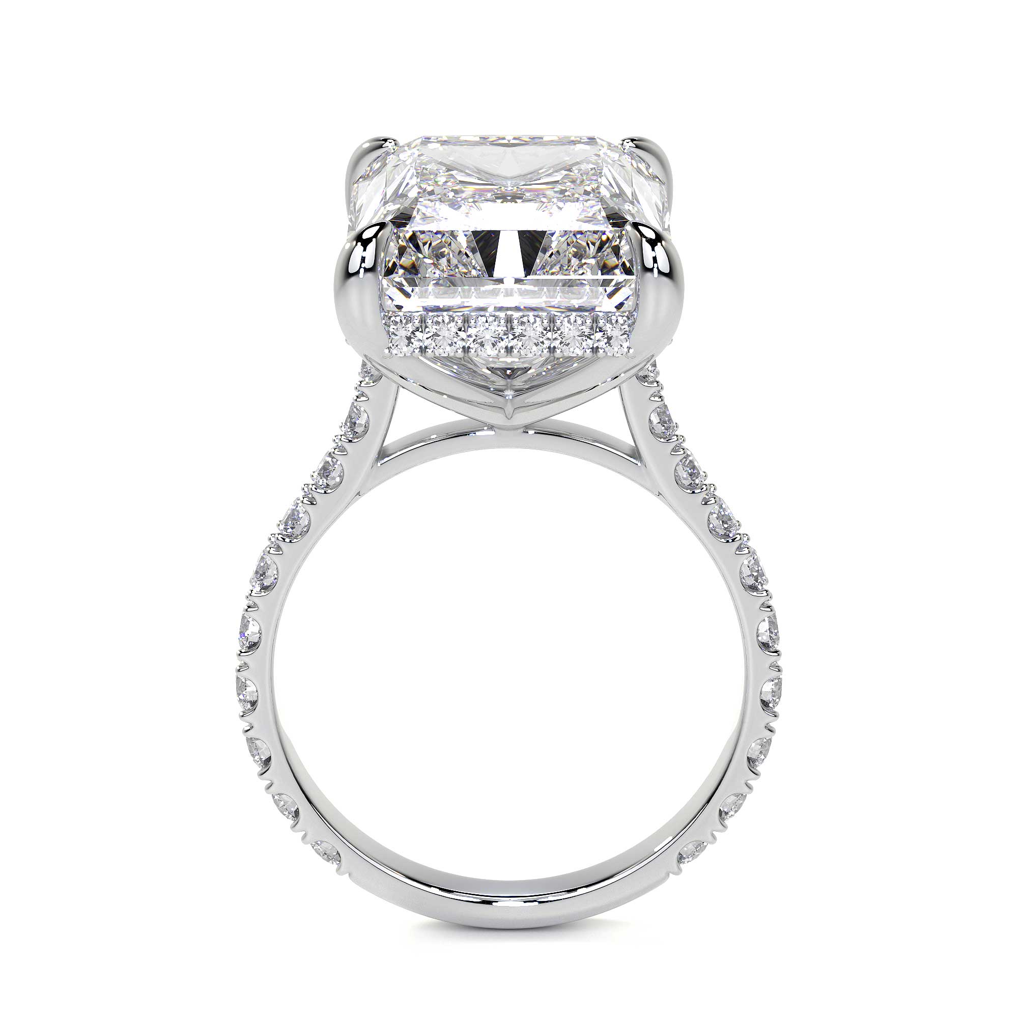 Underside view of Leviev platinum ring revealing openwork setting and smooth interior