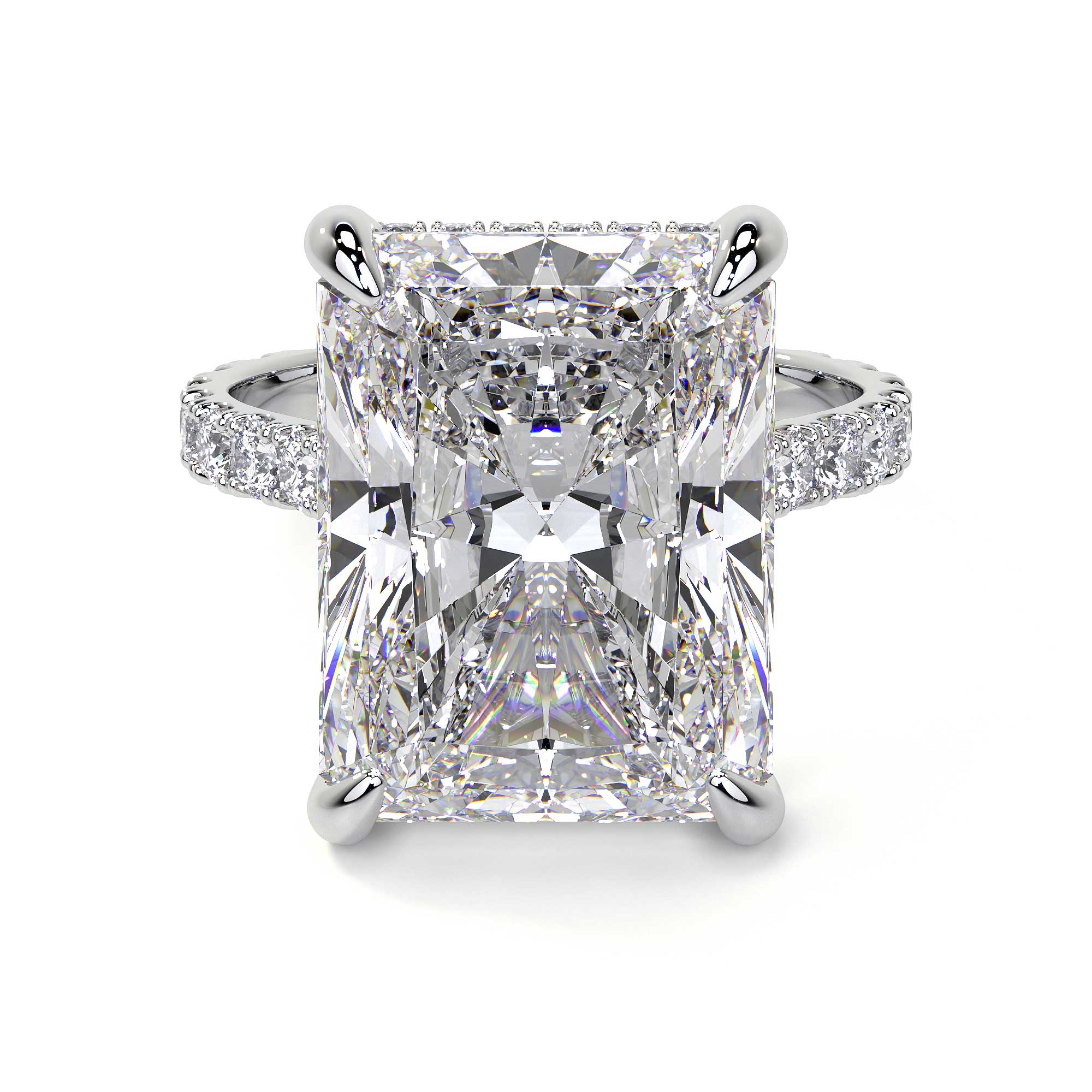 Leviev platinum radiant cut diamond ring with 9.28 ct center stone and pavé band