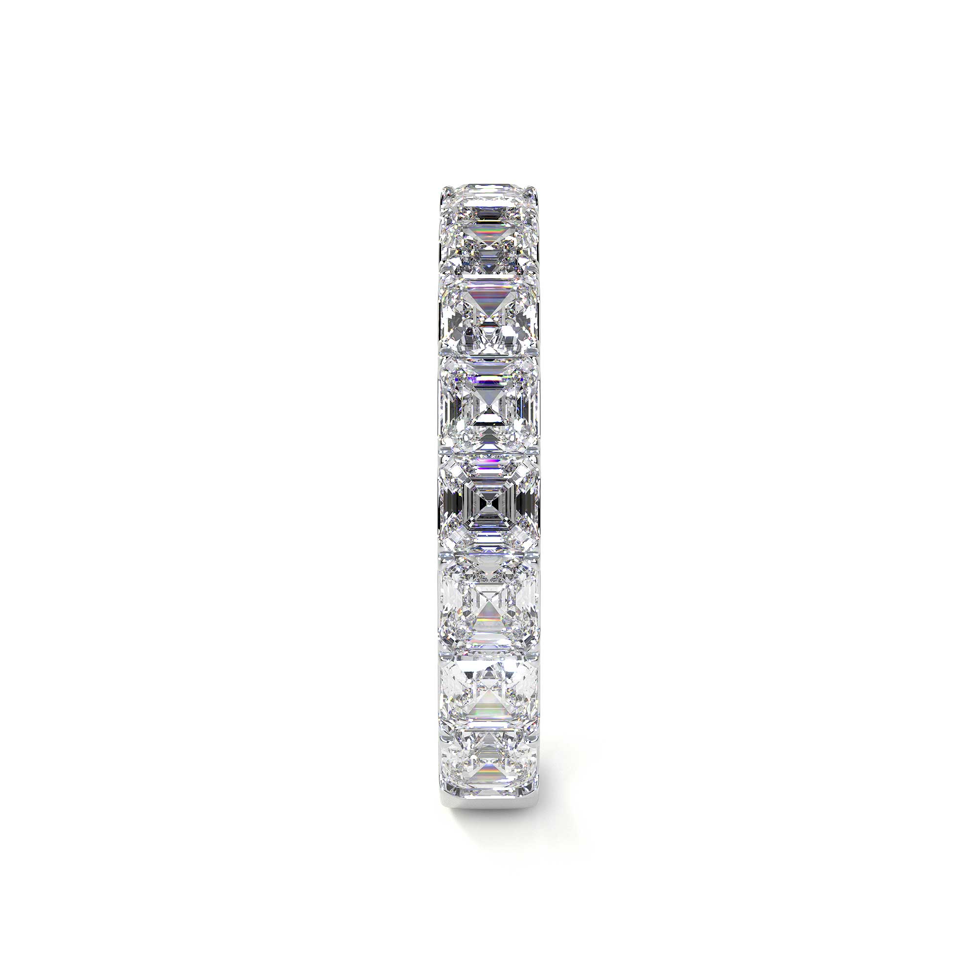 Leviev 18K white gold square emerald cut diamond 3/4 eternity band side profile