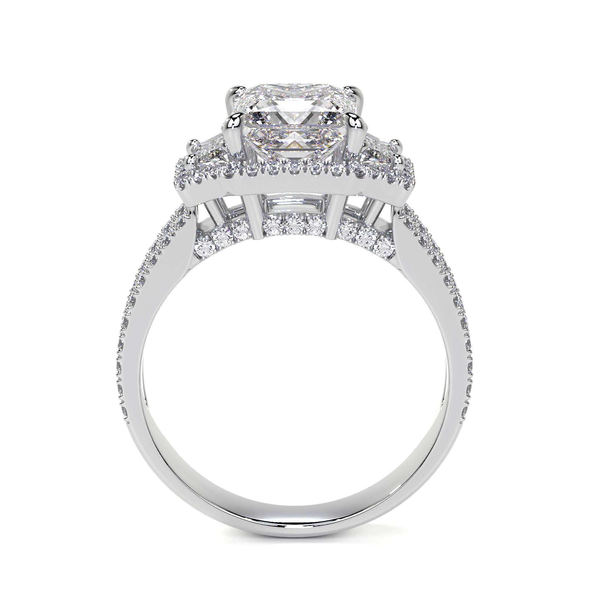 Rear angle white gold split shank diamond ring open back design continuous pavé band